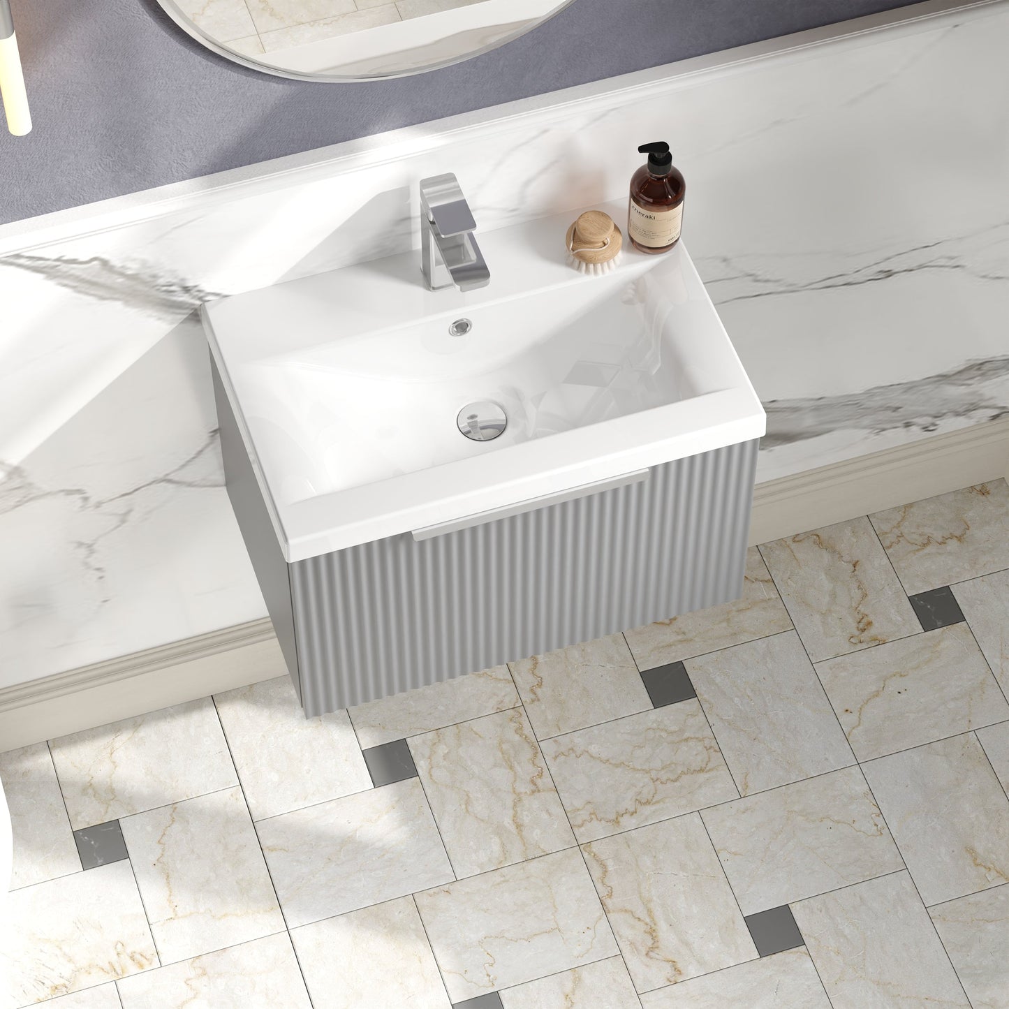 Hudson Reed Fluted 600mm Wall Hung Single Drawer Vanity With Basin