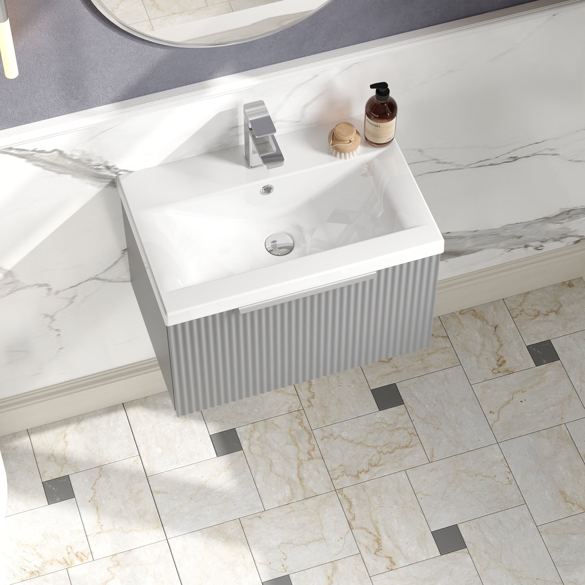 Hudson Reed Fluted 600mm Wall Hung Single Drawer Vanity With Basin