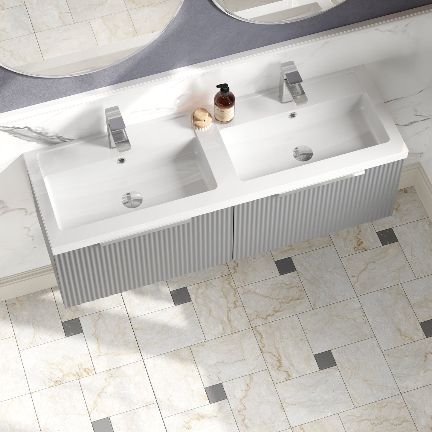 Hudson Reed Fluted 1200mm Wall Hung 2-Drawer Vanity Unit with Double Basin