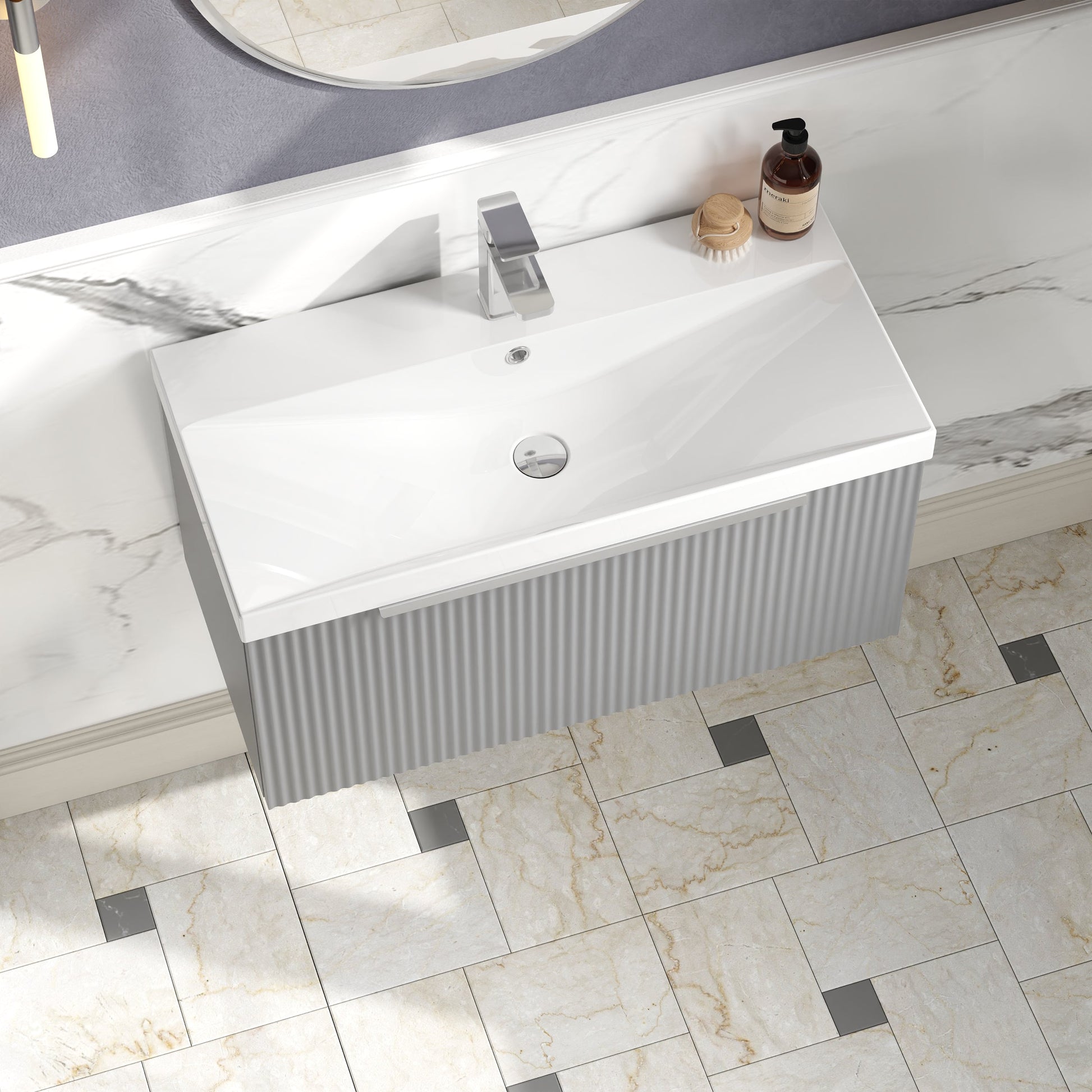 Hudson Reed Fluted 810mm Wall Hung Single Drawer Vanity Unit With Basin