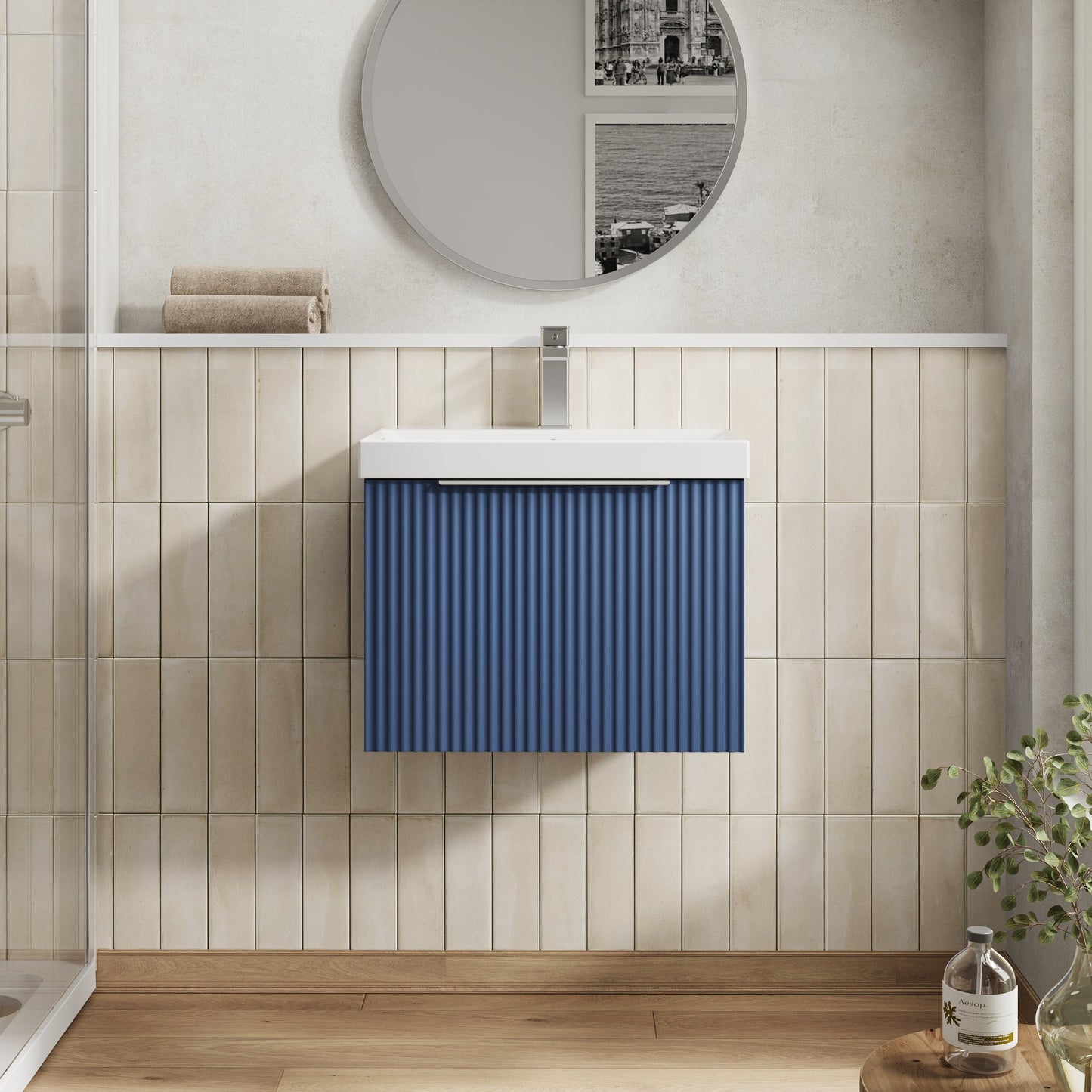 Hudson Reed Fluted 500mm Wall Hung Single Drawer Vanity Unit With Thin-Edge Basin