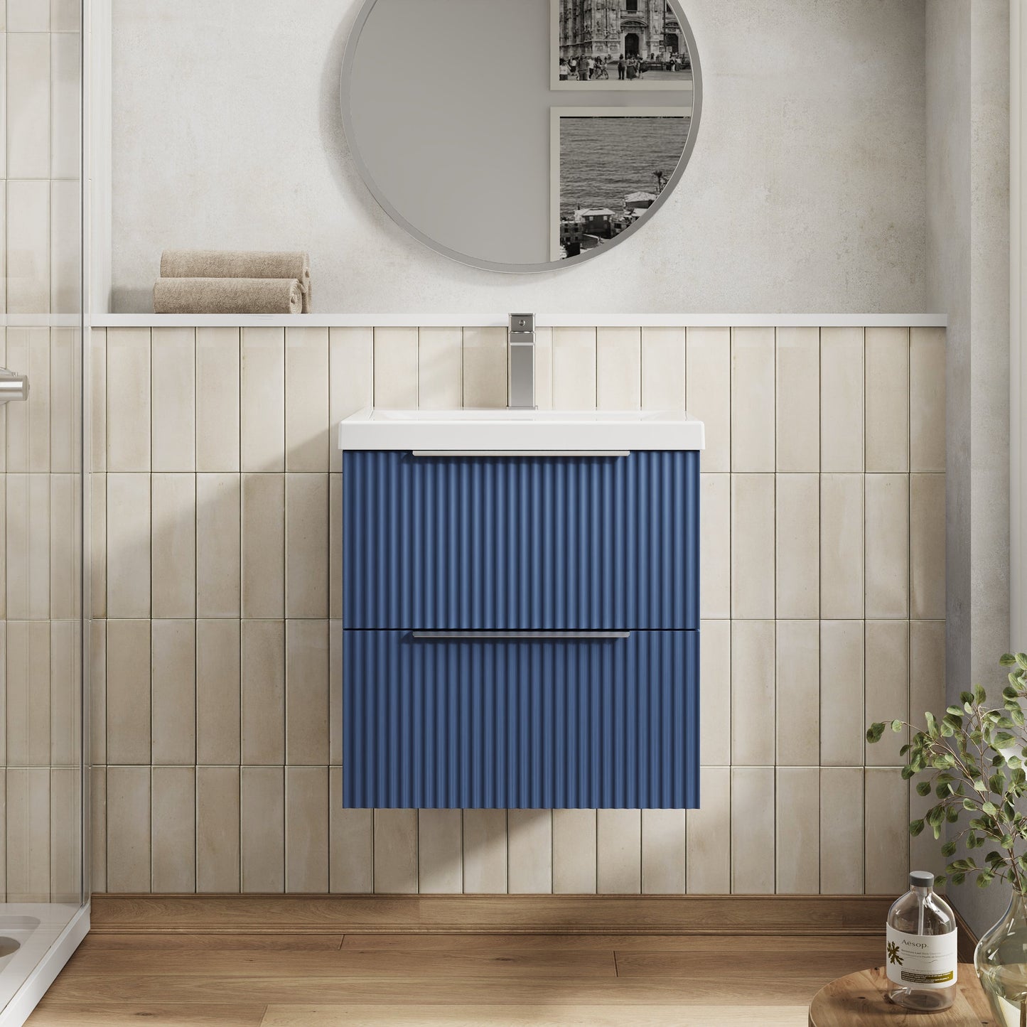 Hudson Reed Fluted 500mm Wall Hung 2-Drawer Vanity Unit With Basin