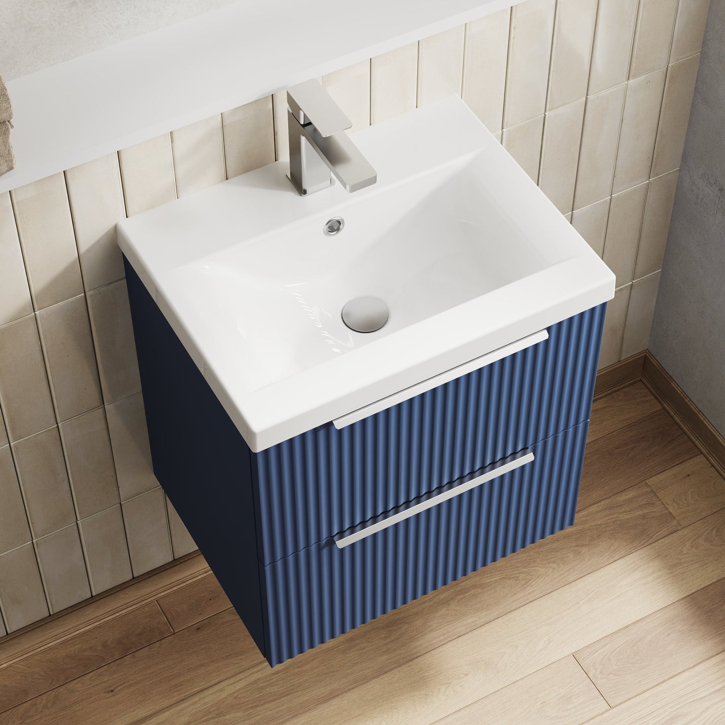Hudson Reed Fluted 500mm Wall Hung 2-Drawer Vanity Unit With Basin