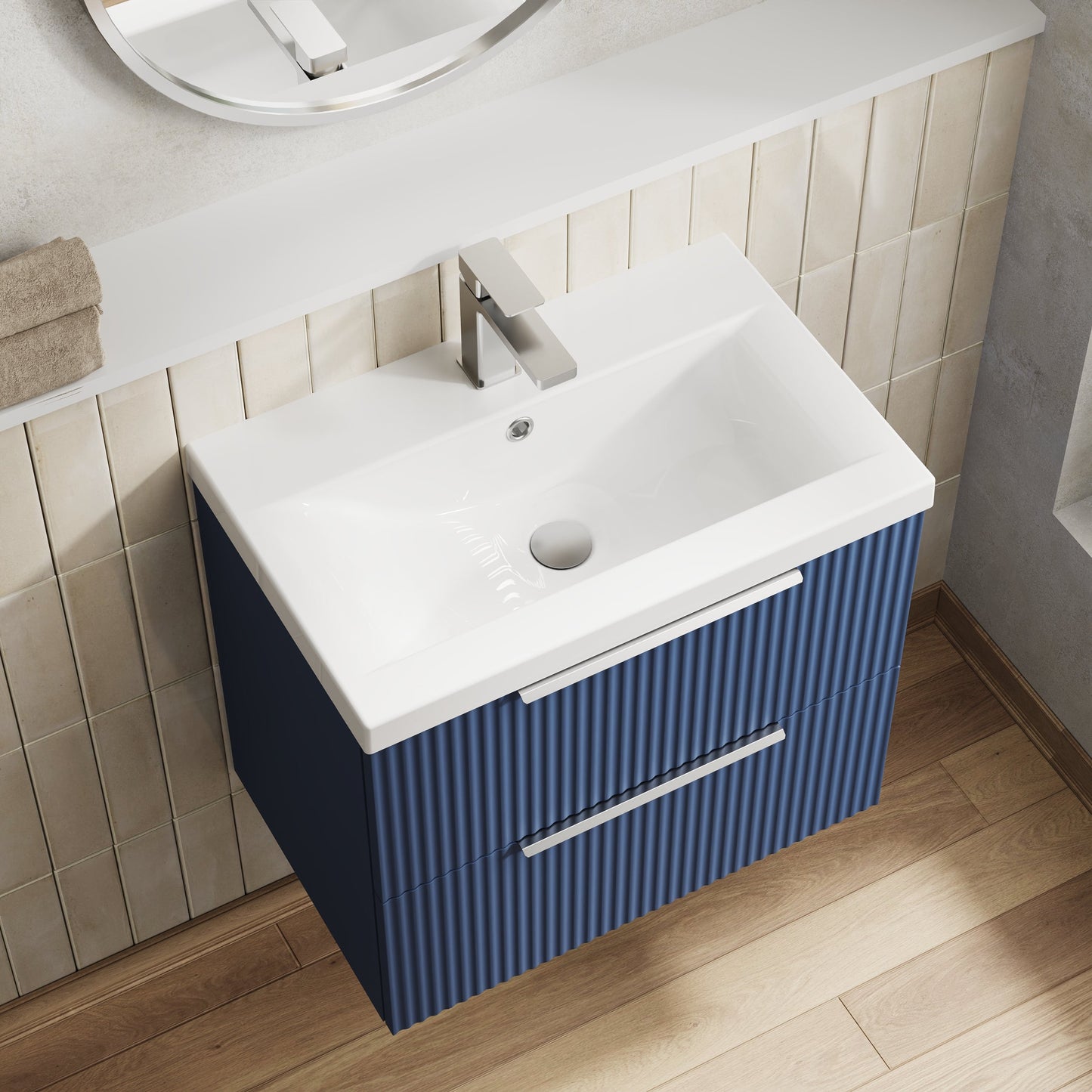 Hudson Reed Fluted 600mm Wall Hung 2-Drawer Vanity Unit Including Basin