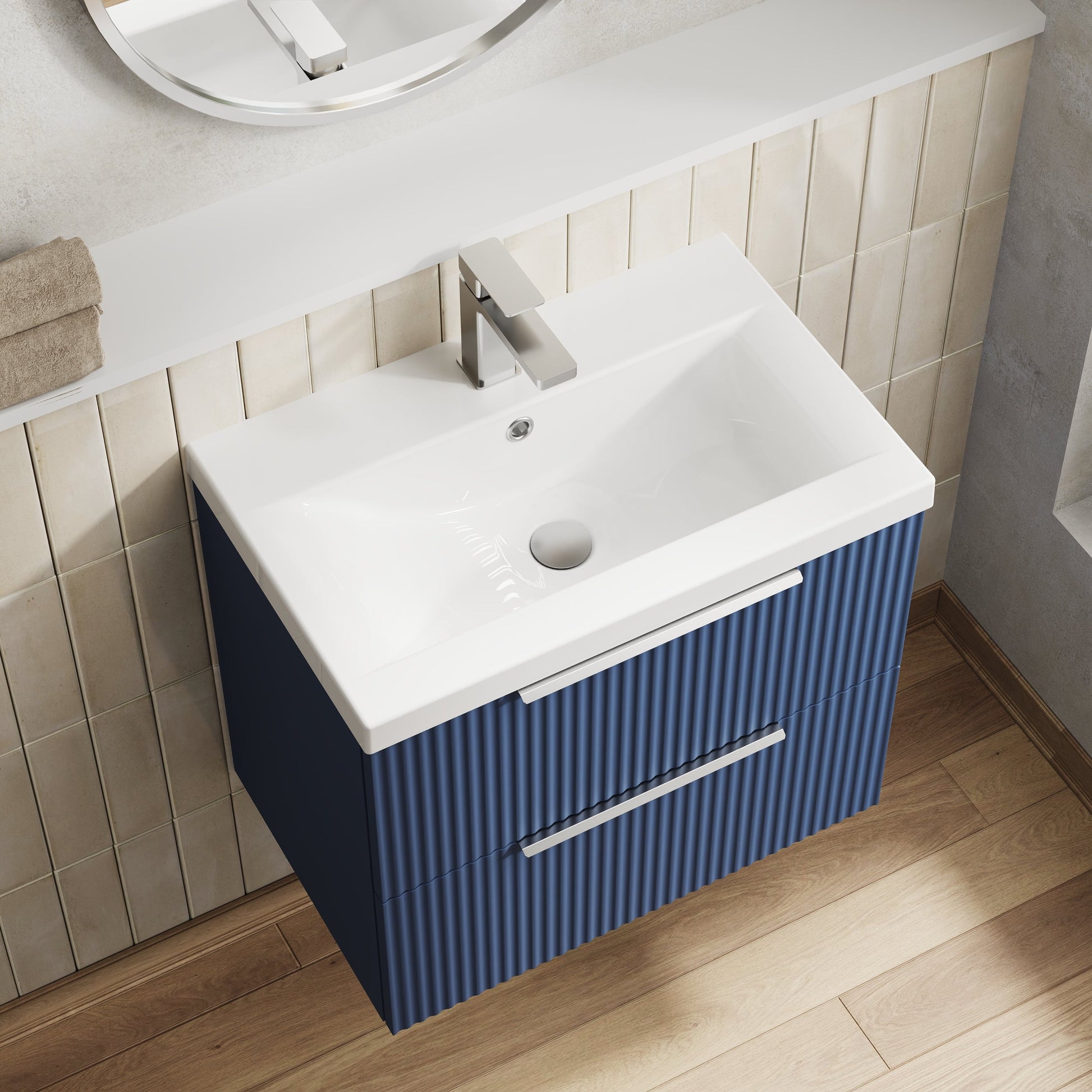 Hudson Reed Fluted 600mm Wall Hung 2-Drawer Vanity Unit Including Basin