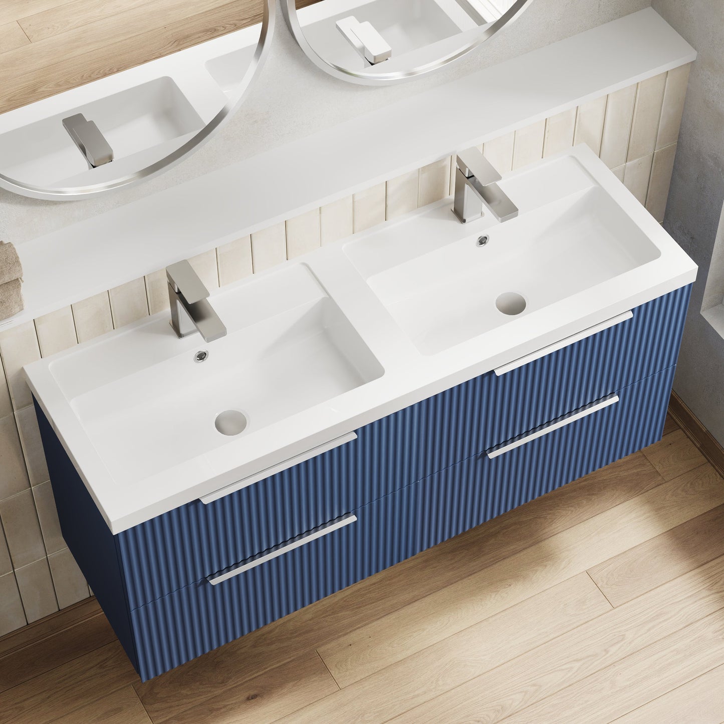 Hudson Reed Fluted 1200mm Wall Hung 4-Drawer Vanity Unit with Double Basin
