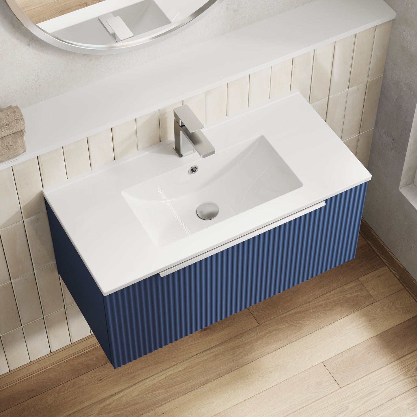 Hudson Reed Fluted 800mm Wall Hung Single Drawer Vanity Unit With Basin