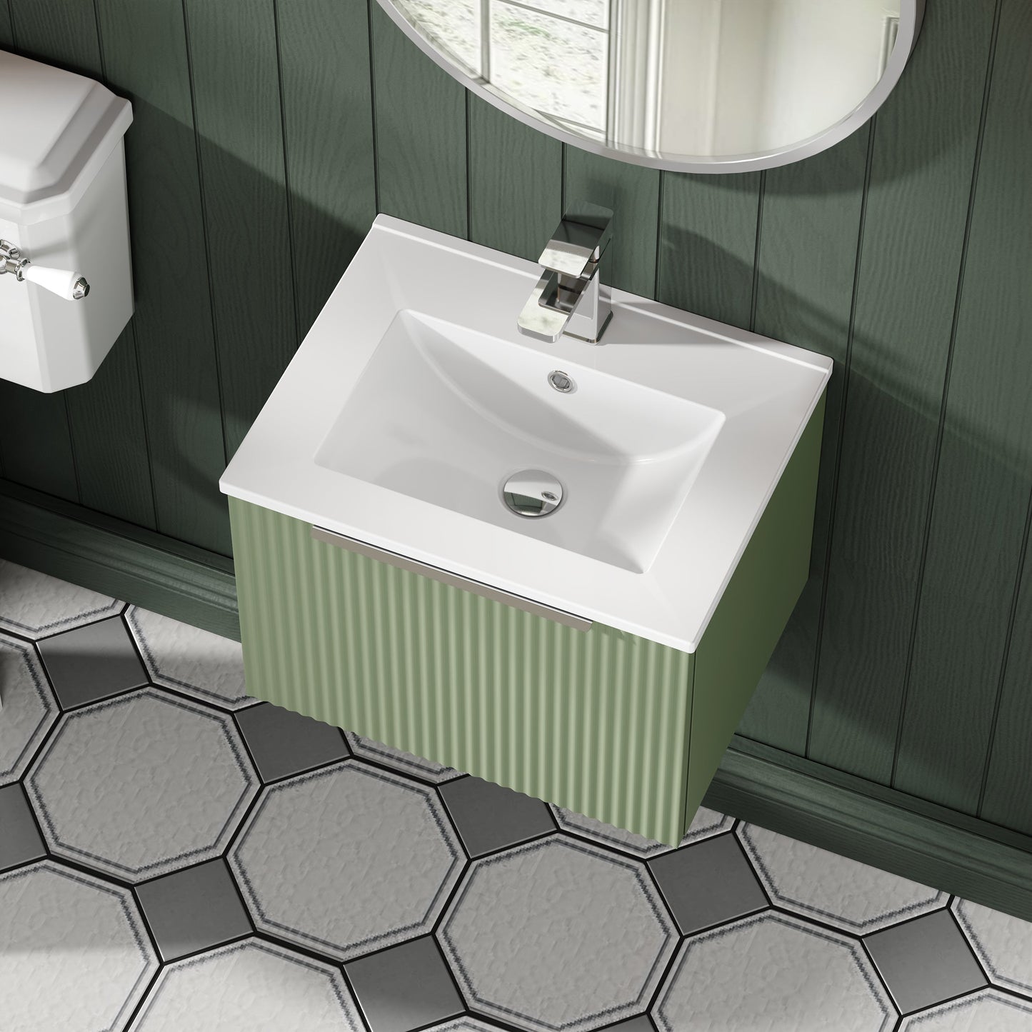 Hudson Reed Fluted 500mm Wall Hung Single Drawer Vanity Unit with Basin