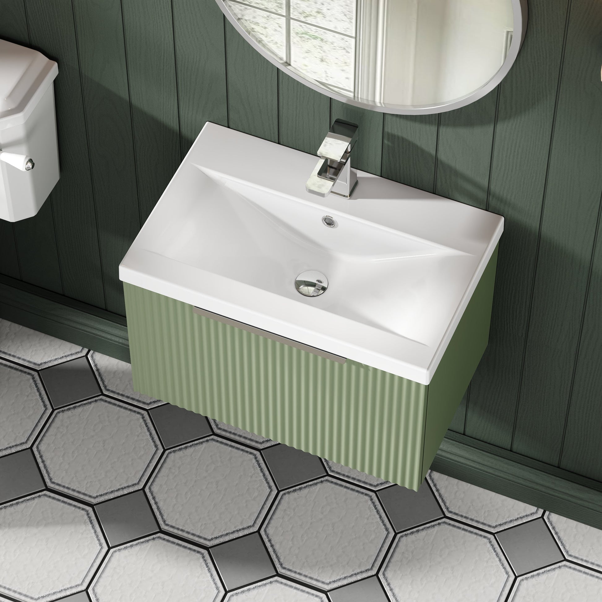 Hudson Reed Fluted 600mm Wall Hung Single Drawer Vanity Unit with Basin