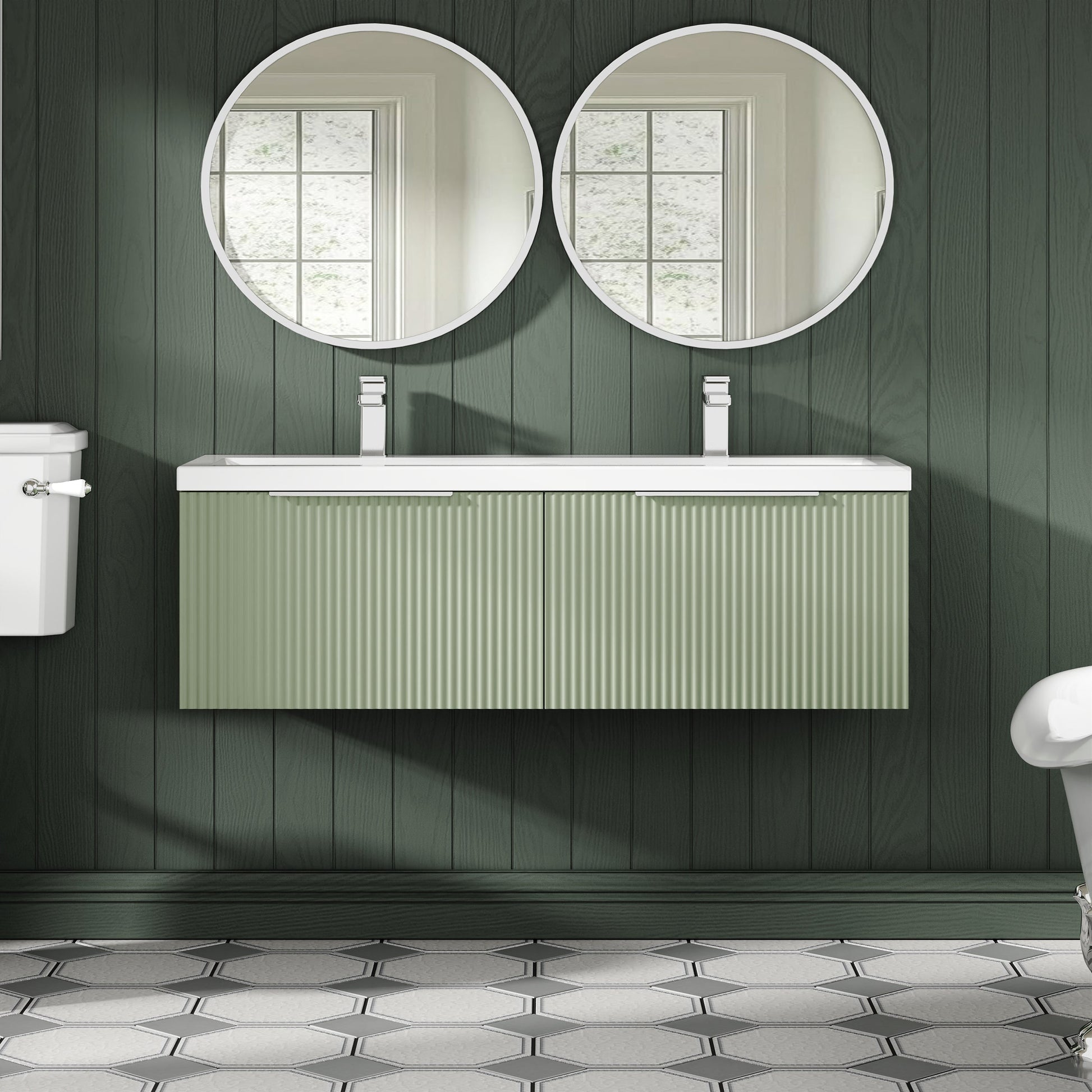 Hudson Reed Fluted 1200mm Wall Hung 2-Drawer Vanity and Double Basin