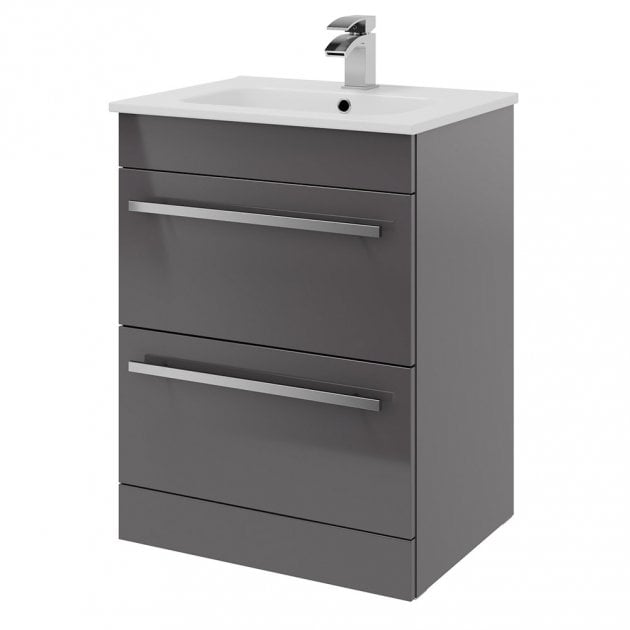 Purity/Matrix 600mm 2 Drawer Floor Standing Unit Storm Grey Gloss