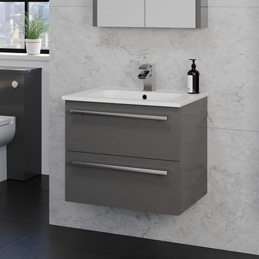 Purity 600mm 2 Drawer Wall Mounted Unit Storm Grey Gloss