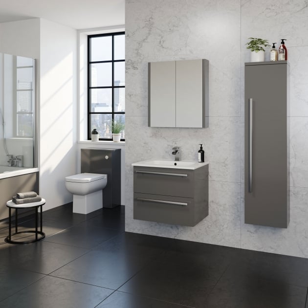 Purity 800mm 2 Drawer Wall Mounted Unit Storm Grey Gloss