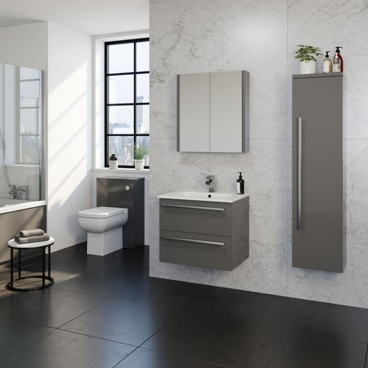 Purity 800mm 2 Drawer Wall Mounted Unit Storm Grey Gloss