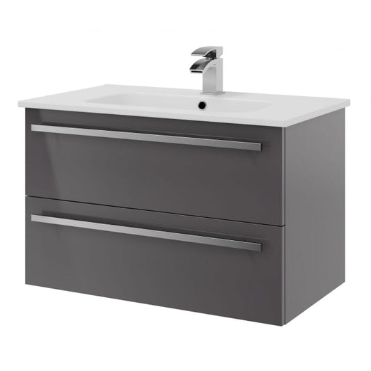 Purity 800mm 2 Drawer Wall Mounted Unit Storm Grey Gloss
