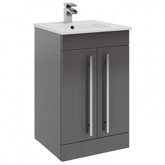 Purity 390. 500mm 2 Door Floor Standing Unit Storm Grey Gloss