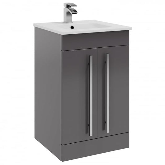 Purity 390. 500mm 2 Door Floor Standing Unit Storm Grey Gloss