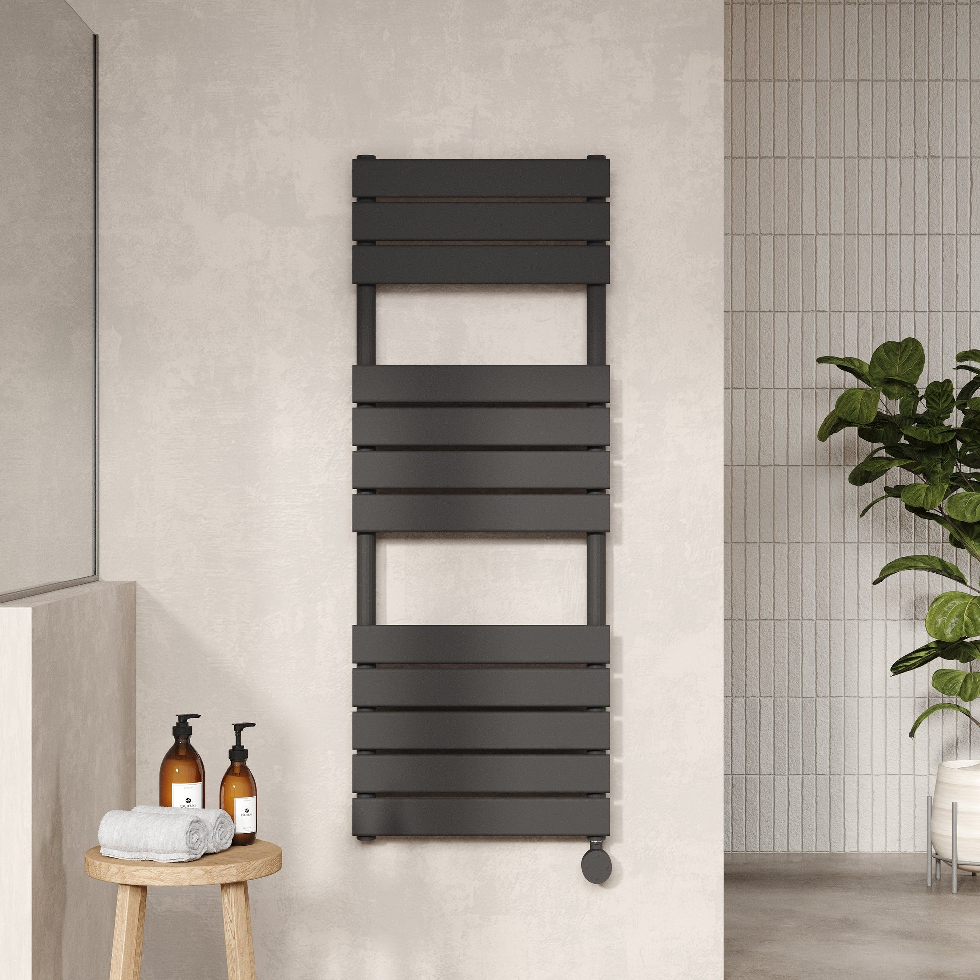 Electric Square Flat Towel Rail with 12 Bars, 1213mm x 500mm