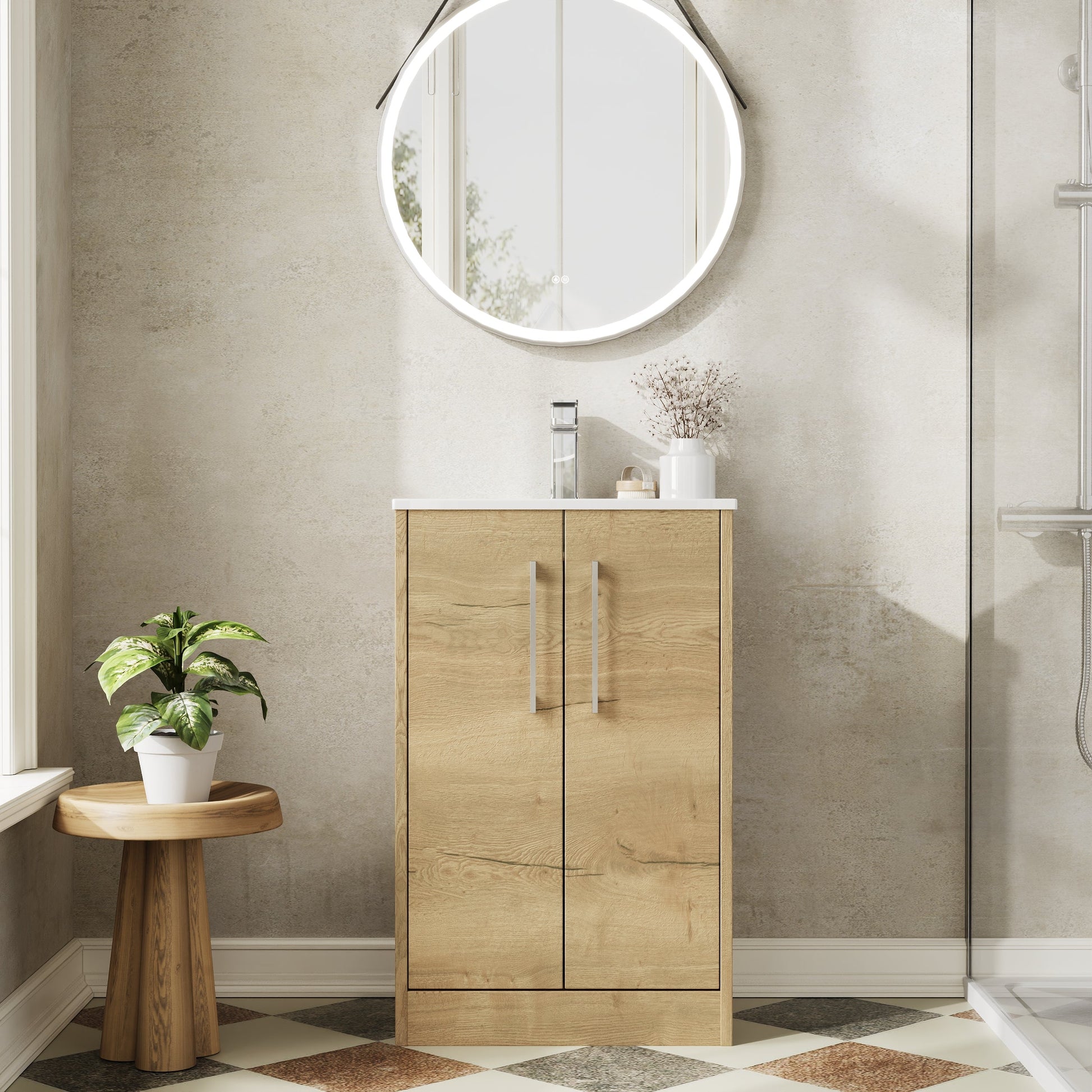 Hudson Reed Juno 500mm Floor Standing 2-Door Vanity Unit with 1 Tap Hole Basin