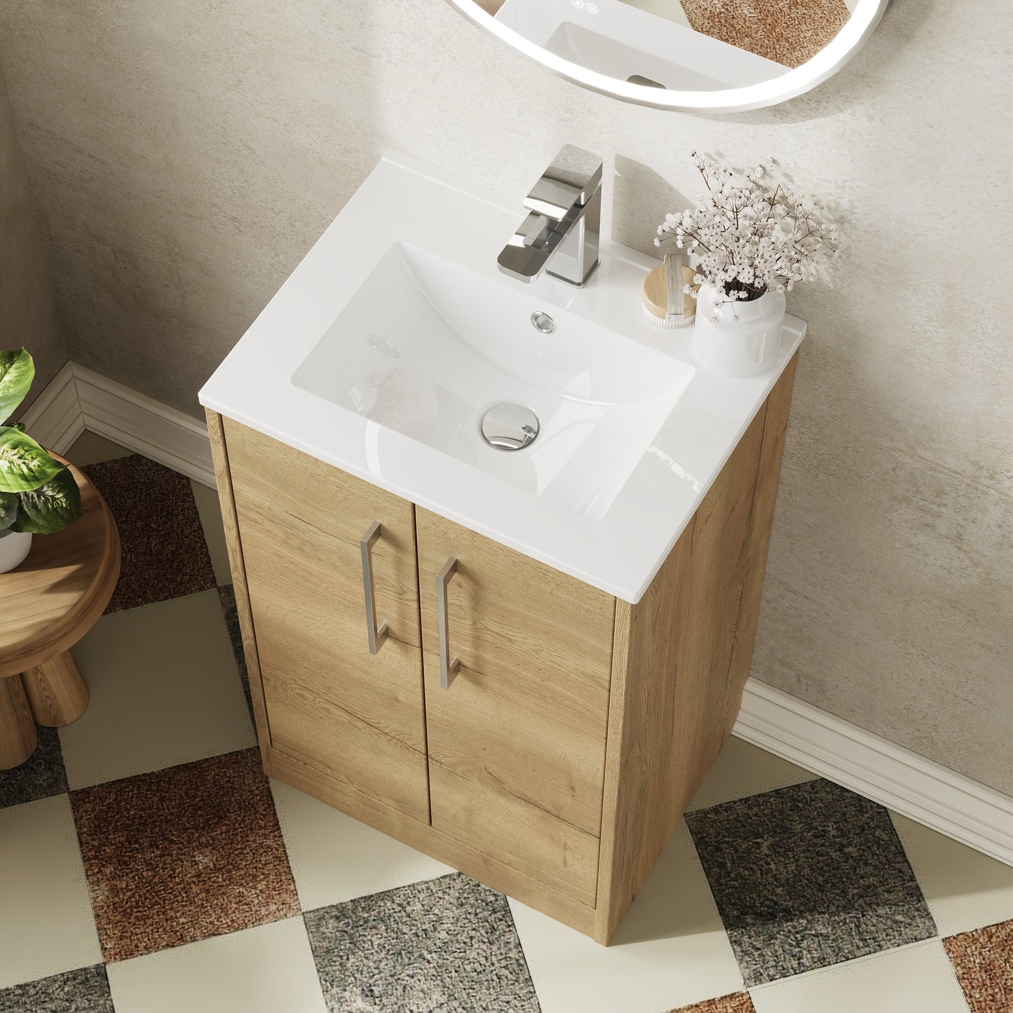 Hudson Reed Juno 500mm Floor Standing 2-Door Vanity Unit with 1 Tap Hole Basin