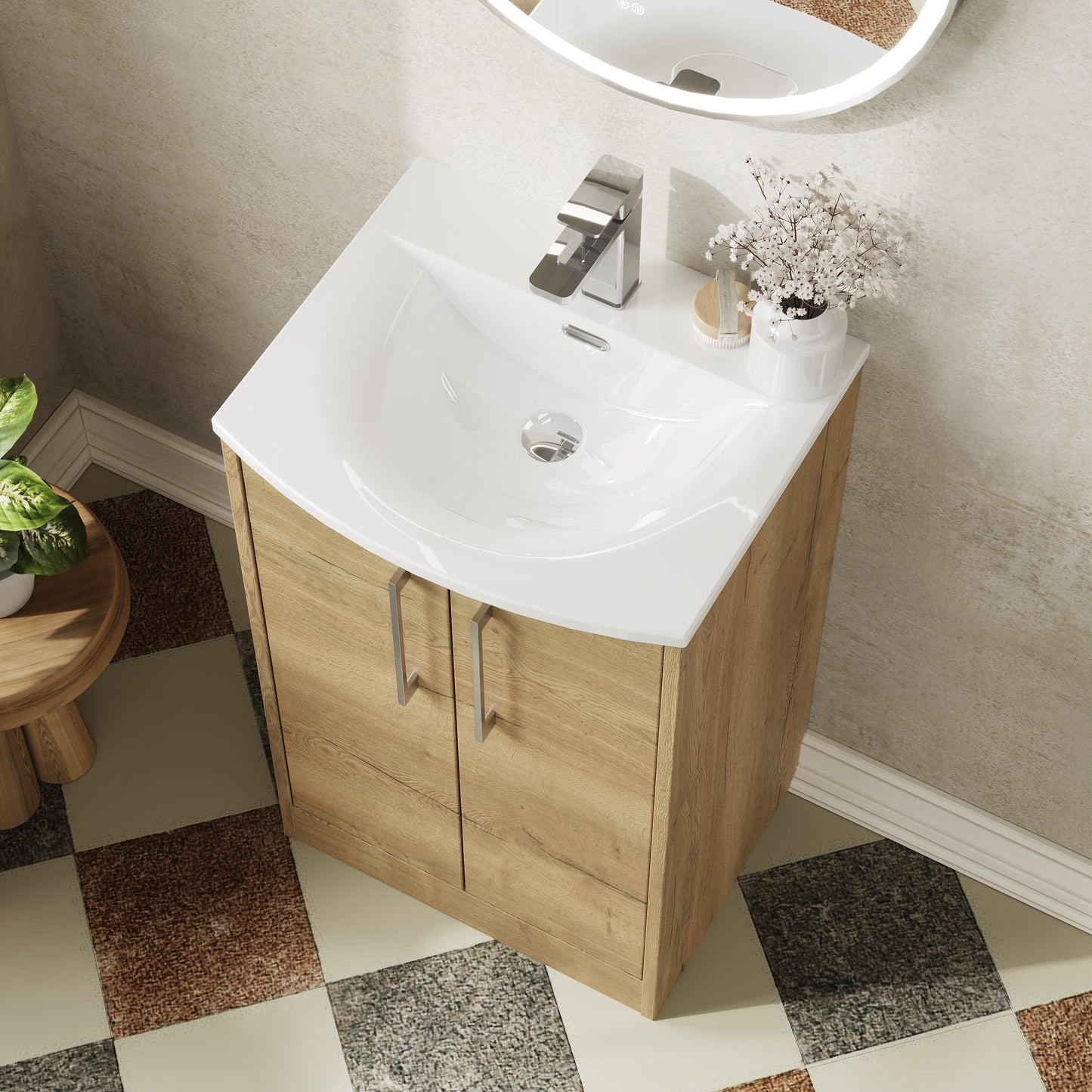 Hudson Reed Juno 500mm Autumn Oak Floor Standing 2-Door Vanity Unit With 1 Tap Hole Basin