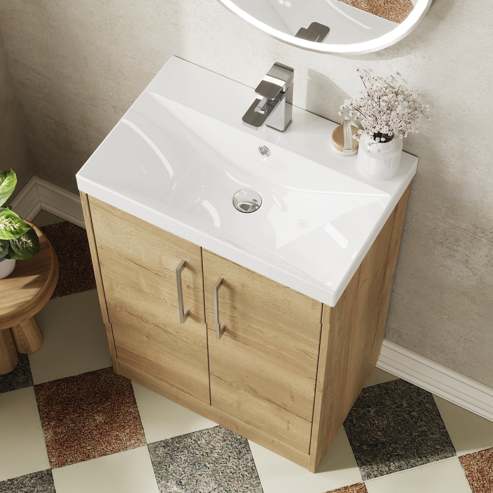 Hudson Reed Juno 600mm Autumn Oak Floor Standing 2-Door Vanity Unit with 1 Tap Hole Basin