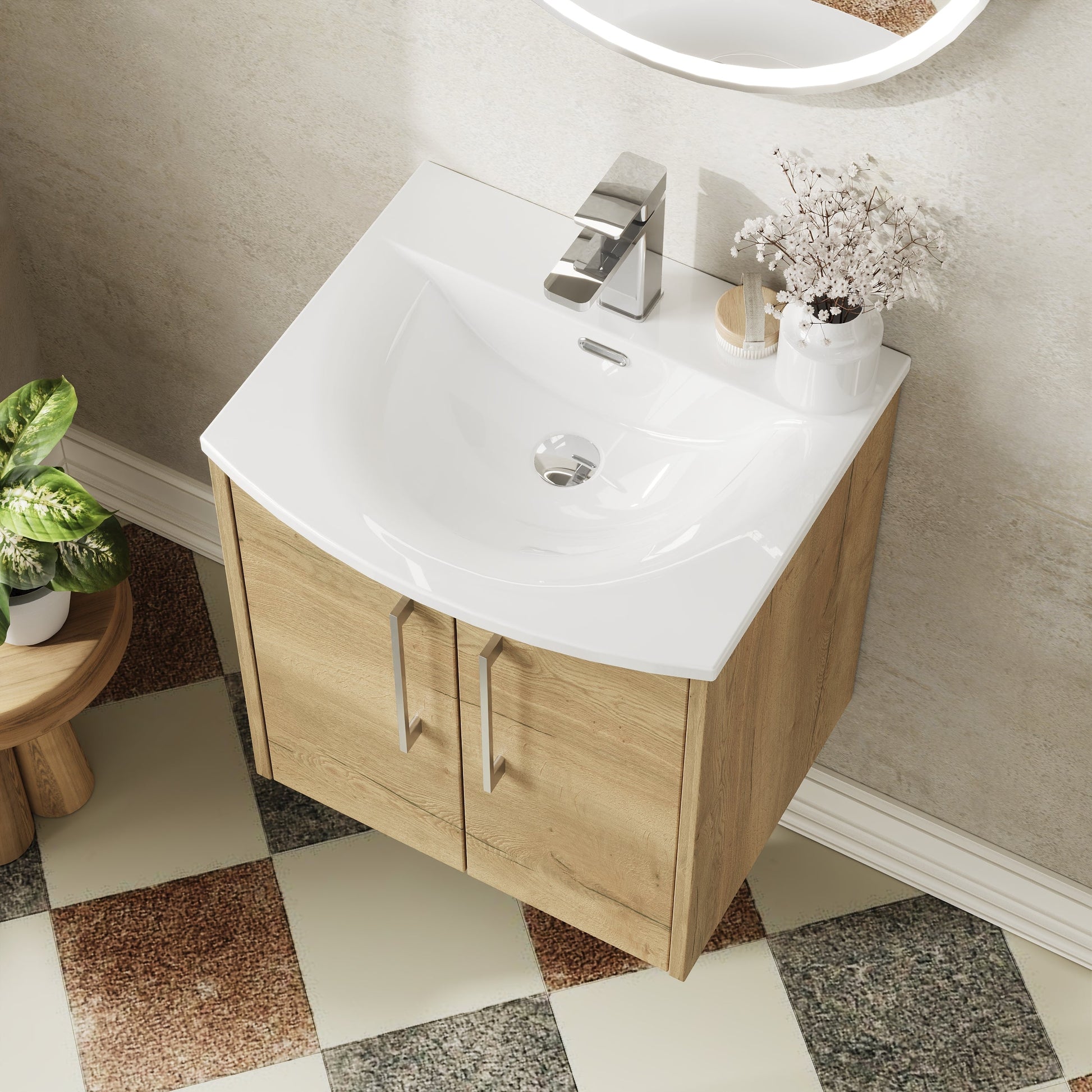 Hudson Reed Juno 500mm Autumn Oak Wall Hung 2-Door Vanity Unit with 1 Tap Hole Basin