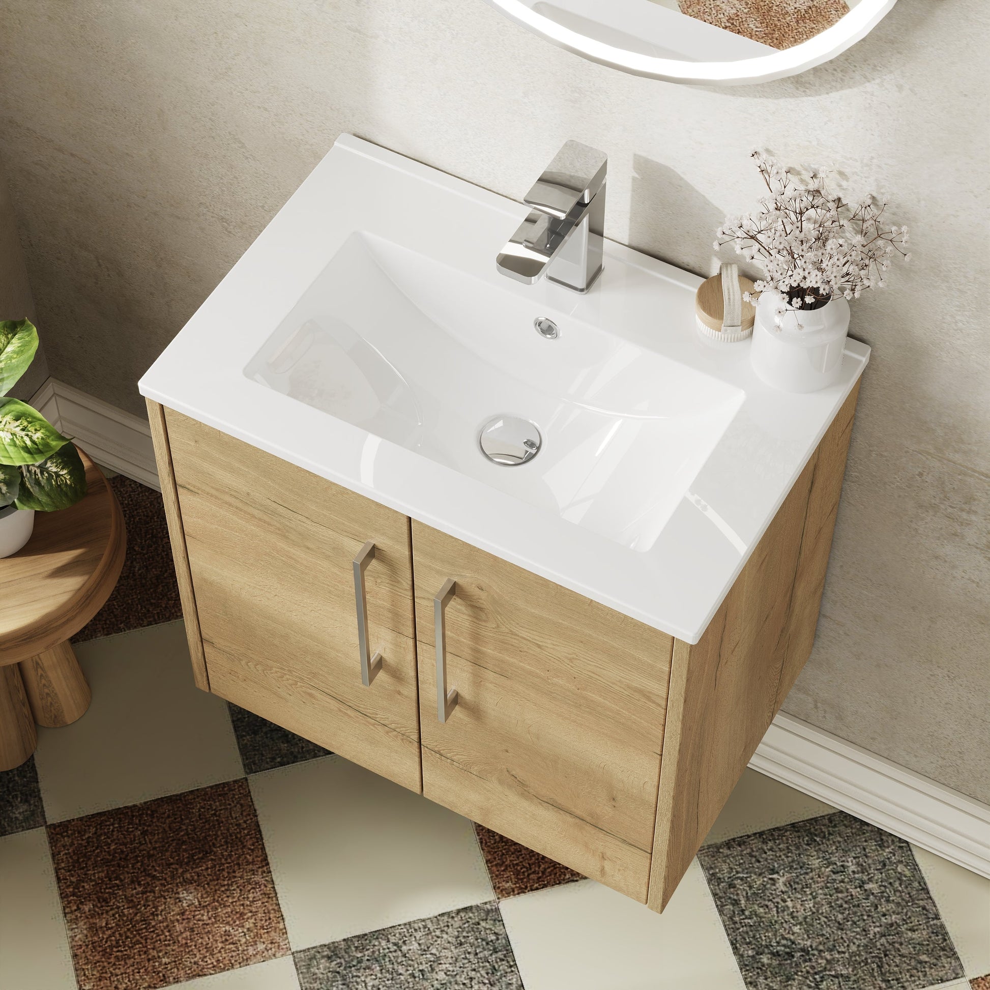 Hudson Reed Juno 600mm Wall Hung 2-Door Vanity Unit with 1 Tap Hole Basin