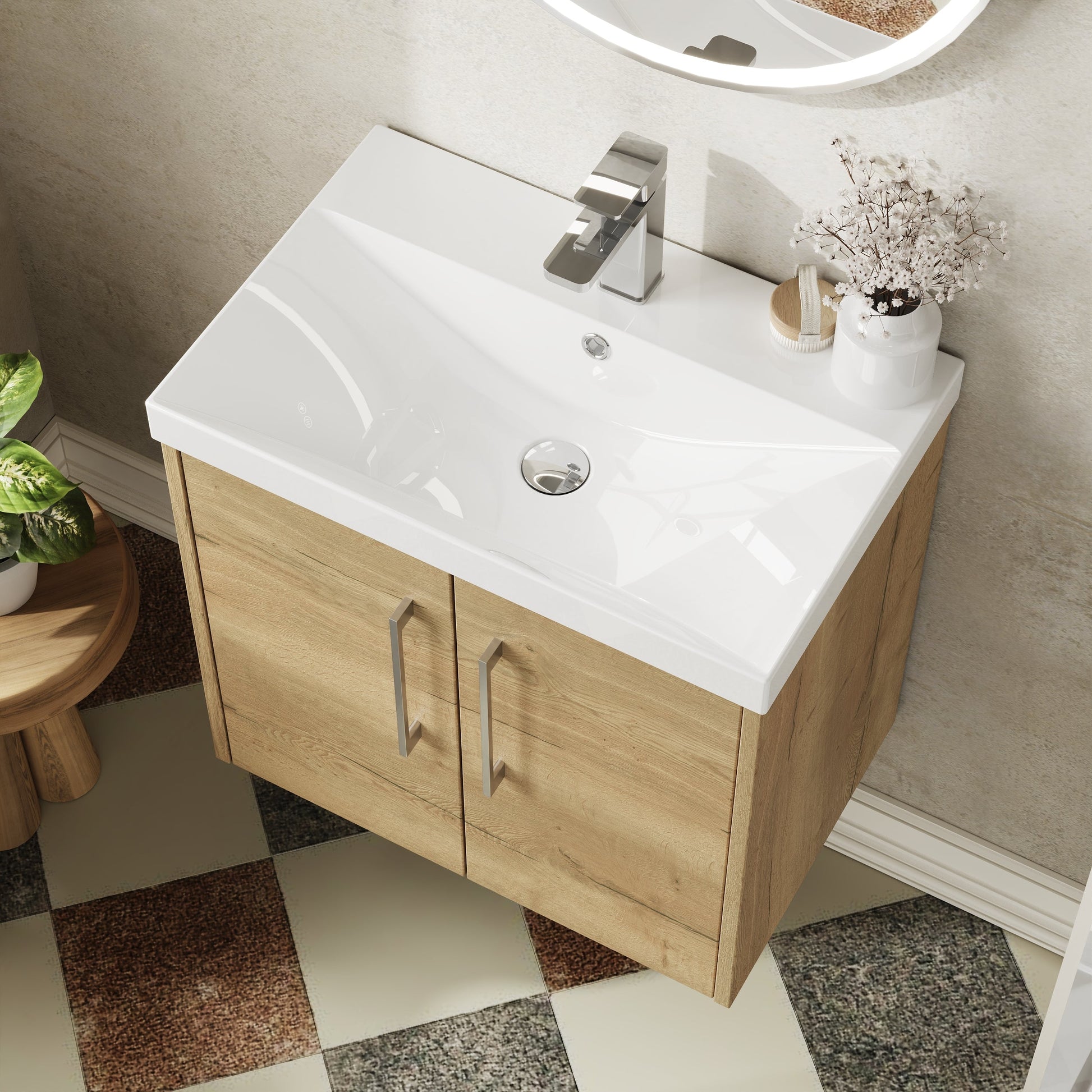 Hudson Reed Juno 600mm Wall Hung 2-Door Autumn Oak Vanity Unit with 1 Tap Hole Basin