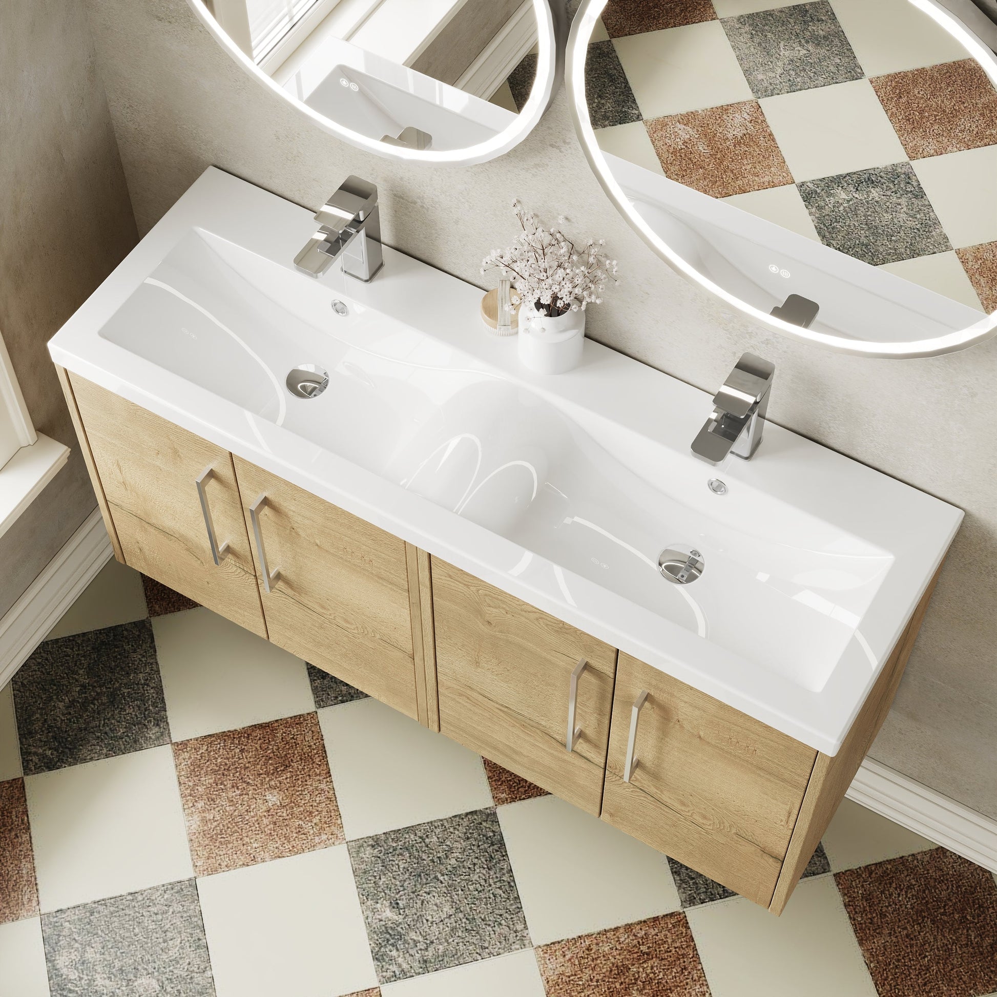 Hudson Reed Juno 1200mm Wall Hung 4-Door Vanity Unit with Double Basin
