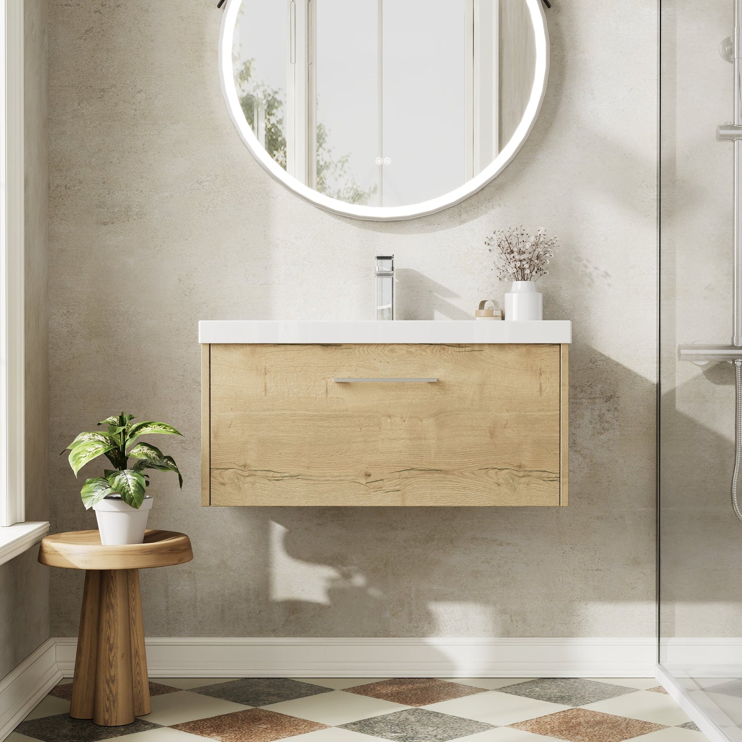 Hudson Reed Juno 800mm Autumn Oak Wall Hung Vanity Unit & Basin