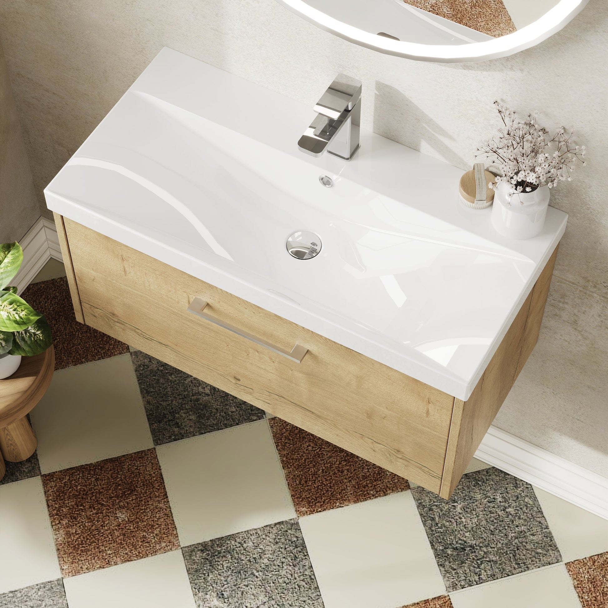 Hudson Reed Juno 800mm Autumn Oak Wall Hung Vanity Unit & Basin