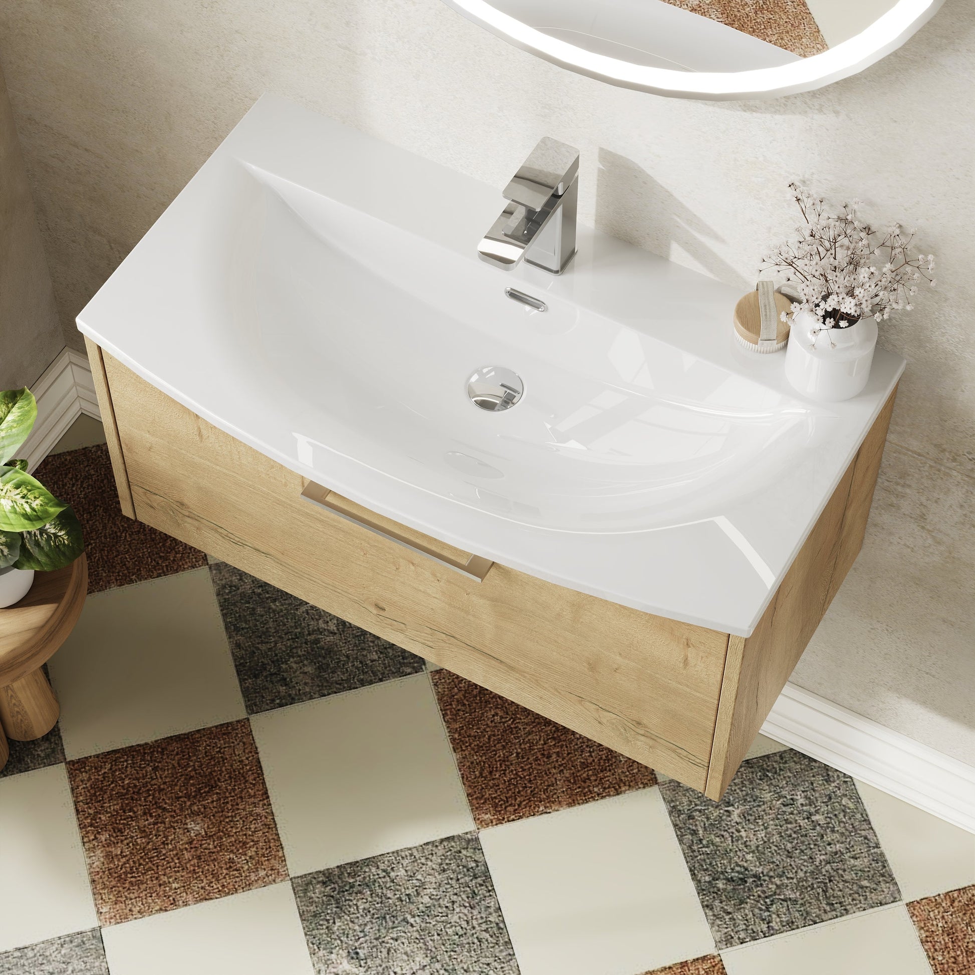Hudson Reed Juno 800mm Wall Hung Single Drawer Vanity Unit with Curved 1 Tap Hole Basin