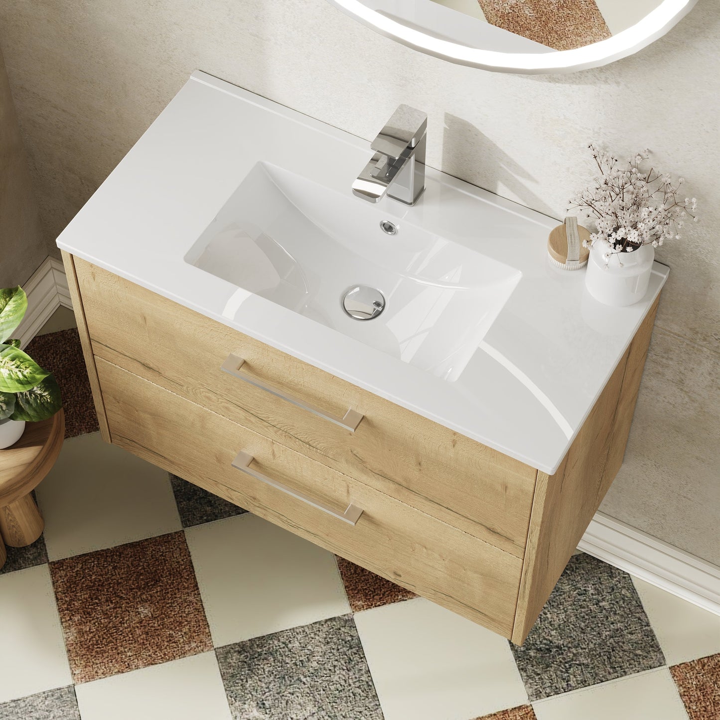Hudson Reed Juno 800mm Autumn Oak Wall Hung 2-Drawer Vanity Unit with 1 Tap Hole Basin