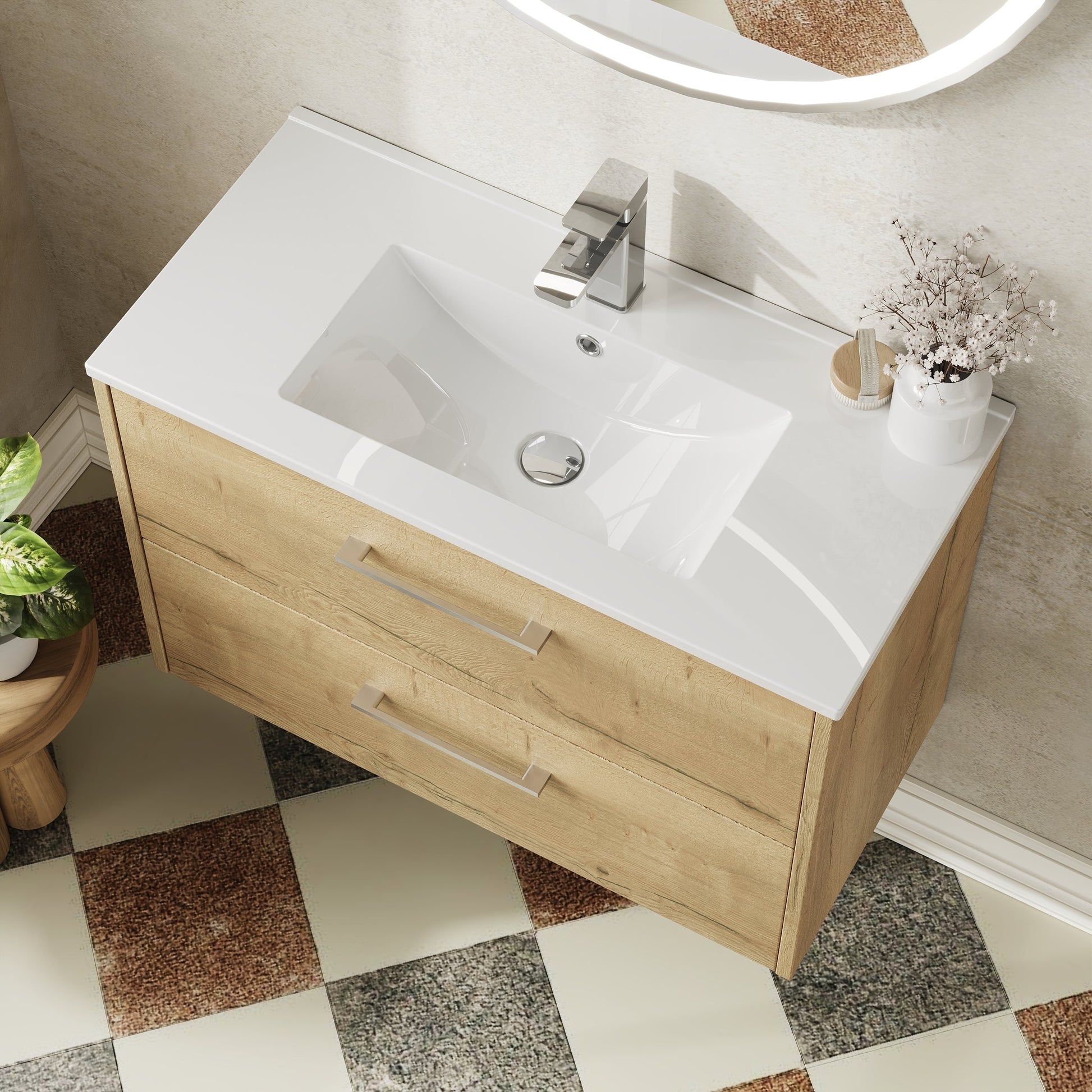 Hudson Reed Juno 800mm Autumn Oak Wall Hung 2-Drawer Vanity Unit with 1 Tap Hole Basin