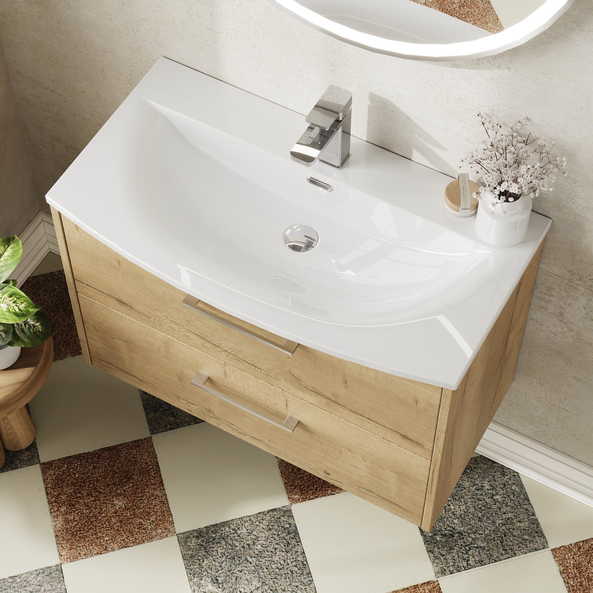 Hudson Reed Juno 800mm Autumn Oak Wall Hung 2-Drawer Vanity Unit with 1 Tap Hole Basin