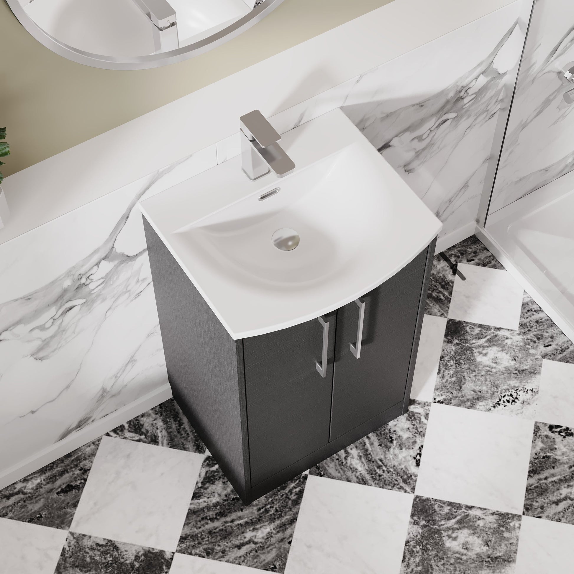Hudson Reed Juno 510mm Graphite Grey Woodgrain Floor Standing 2-Door Vanity Unit with 1 Tap Hole Basin