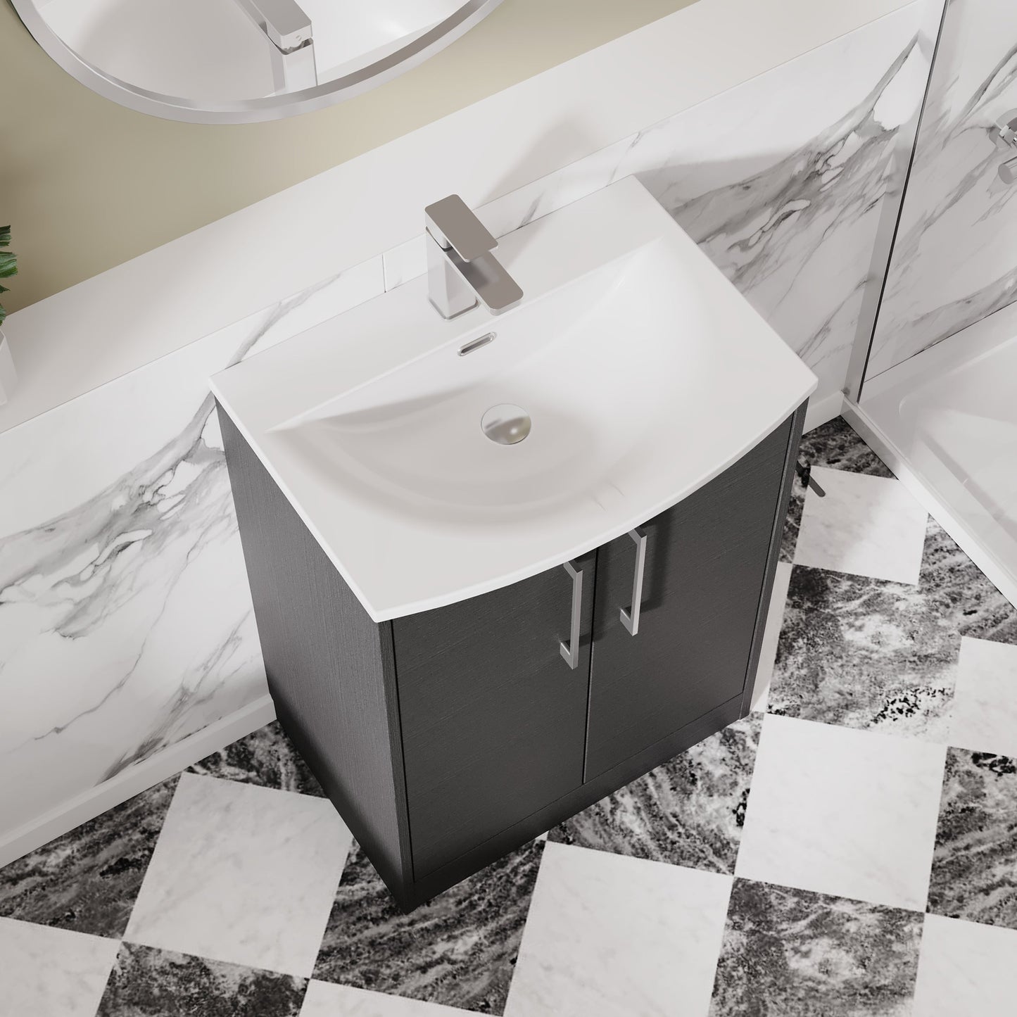 Hudson Reed Juno 600mm Graphite Grey Woodgrain Floor Standing 2-Door Vanity Unit & Basin