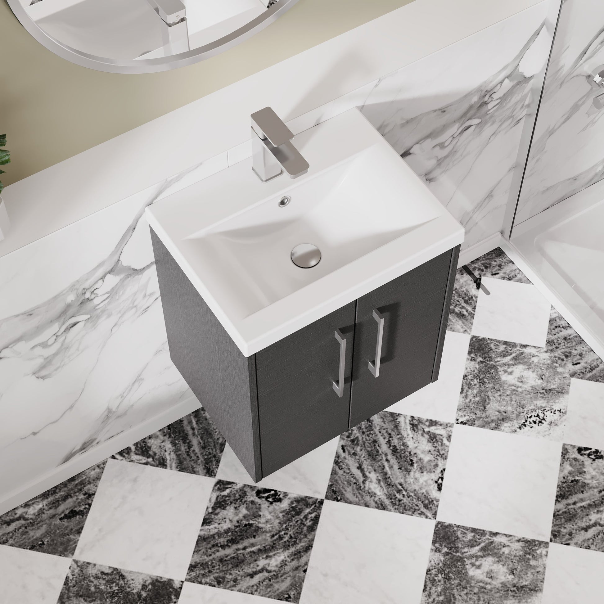 Hudson Reed Juno 500mm Wall Hung Graphite Grey 2-Door Vanity Unit with Mid-Edge 1 Tap Hole Basin