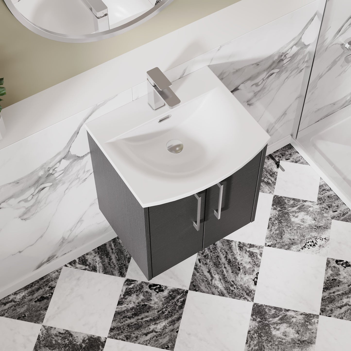 Hudson Reed Juno 500mm Graphite Grey Wall Hung 2-Door Vanity Unit with Curved Basin