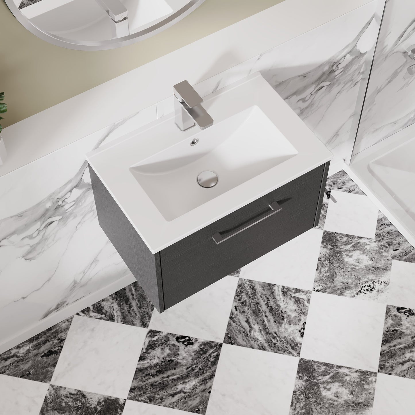 Hudson Reed Juno 600mm Graphite Grey Wall Hung Single Drawer Vanity Unit with 1 Tap Hole Basin