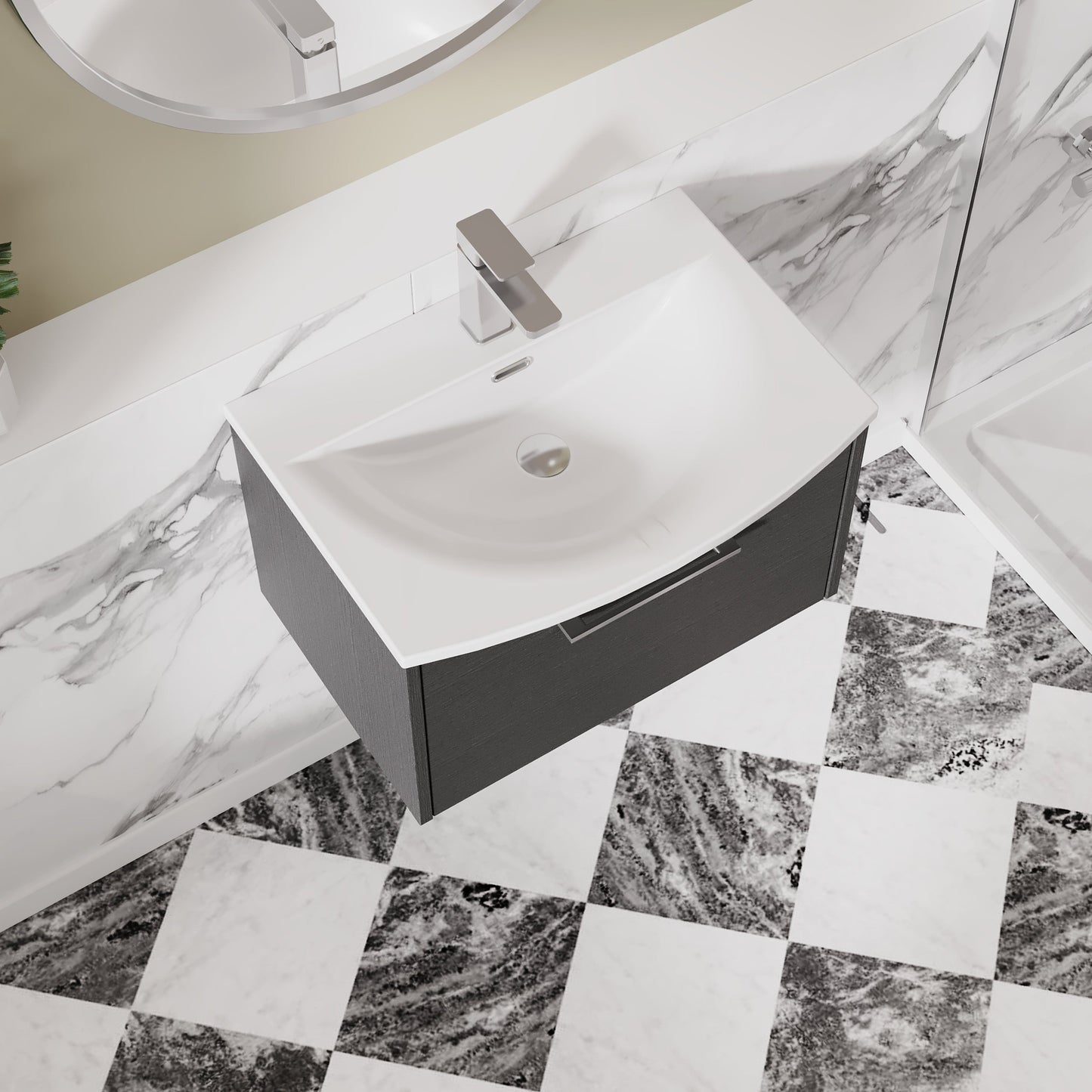 Hudson Reed Juno 600mm Graphite Grey Wall Hung Single Drawer Vanity Unit with Basin