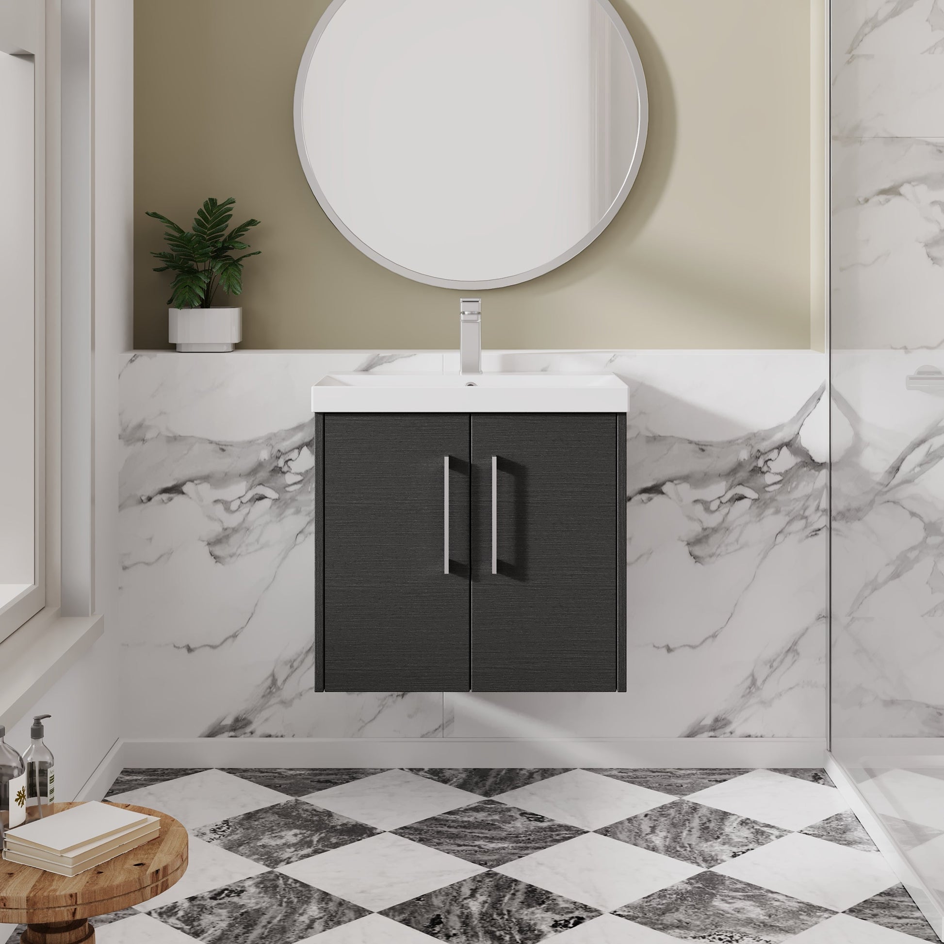 Hudson Reed Juno 600mm Wall Hung 2 Door Vanity Unit with 1 Tap Hole Basin