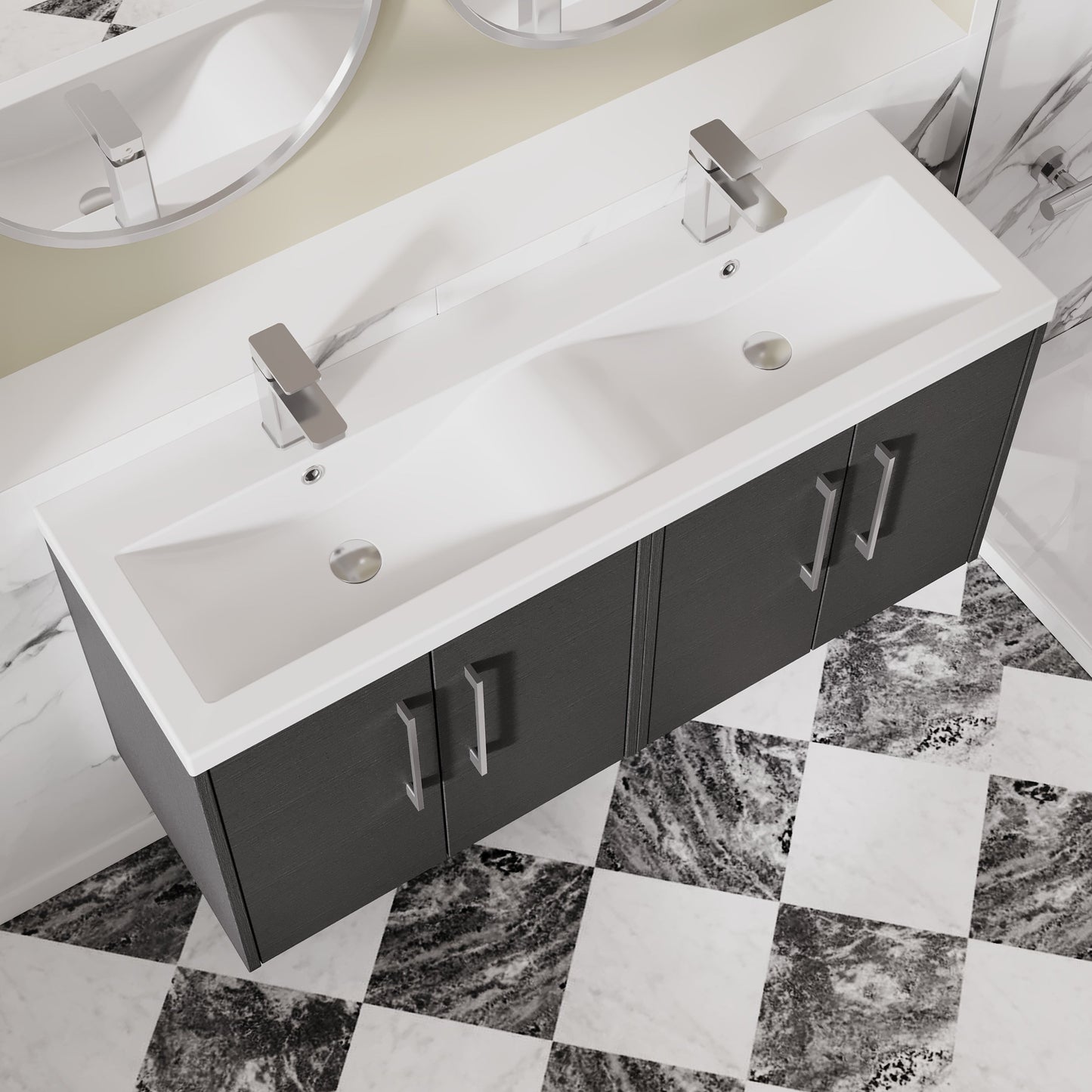 Hudson Reed Juno 1205mm Graphite Grey Wall Hung 4-Door Vanity Unit & Double Basin with Soft Close Doors