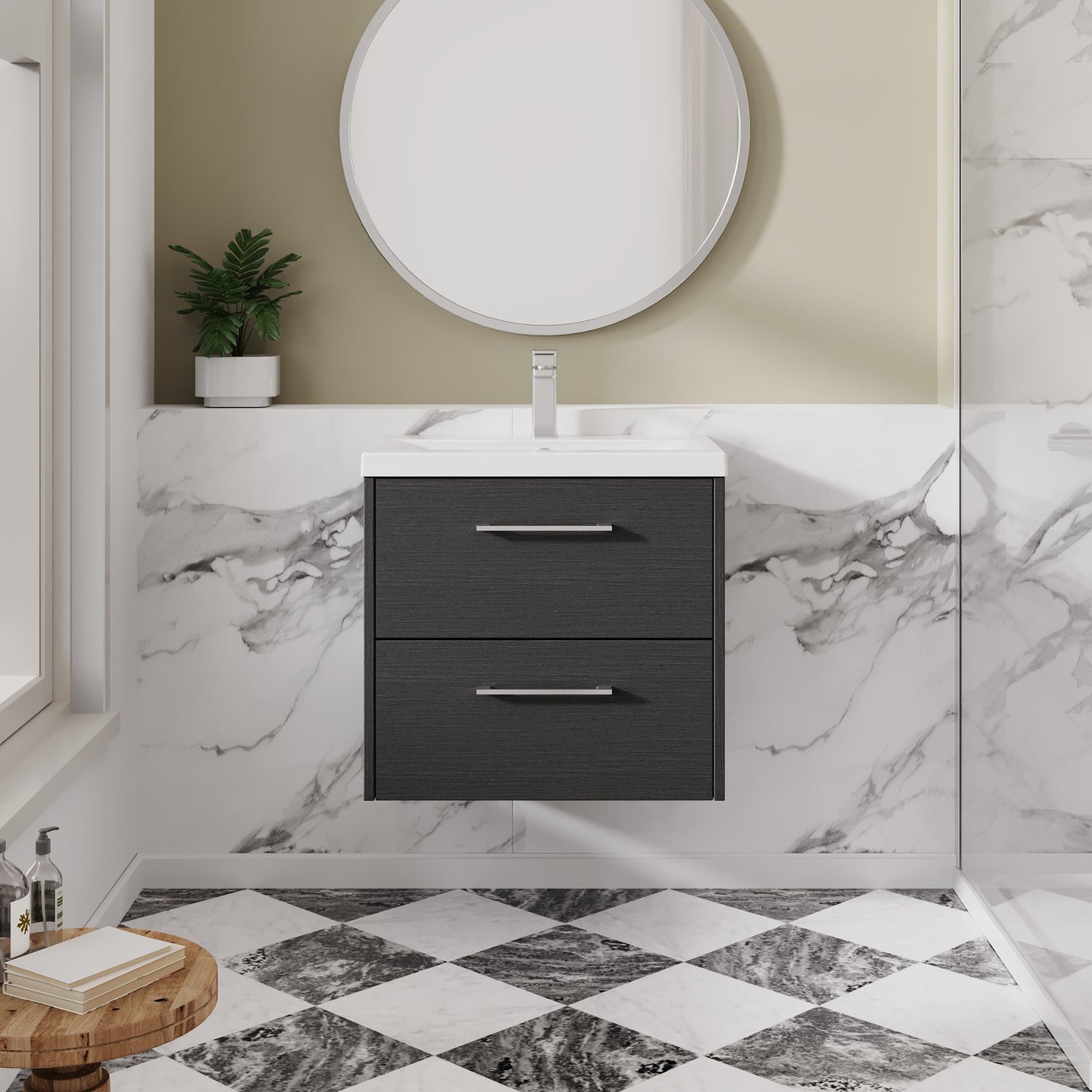 Hudson Reed Juno 600mm Graphite Grey Wall Hung 2-Drawer Vanity Unit with Basin