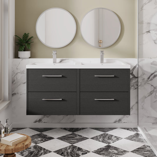 Hudson Reed Juno 1200mm Wall Hung Graphite Grey Vanity Unit with Double Polymarble Basin
