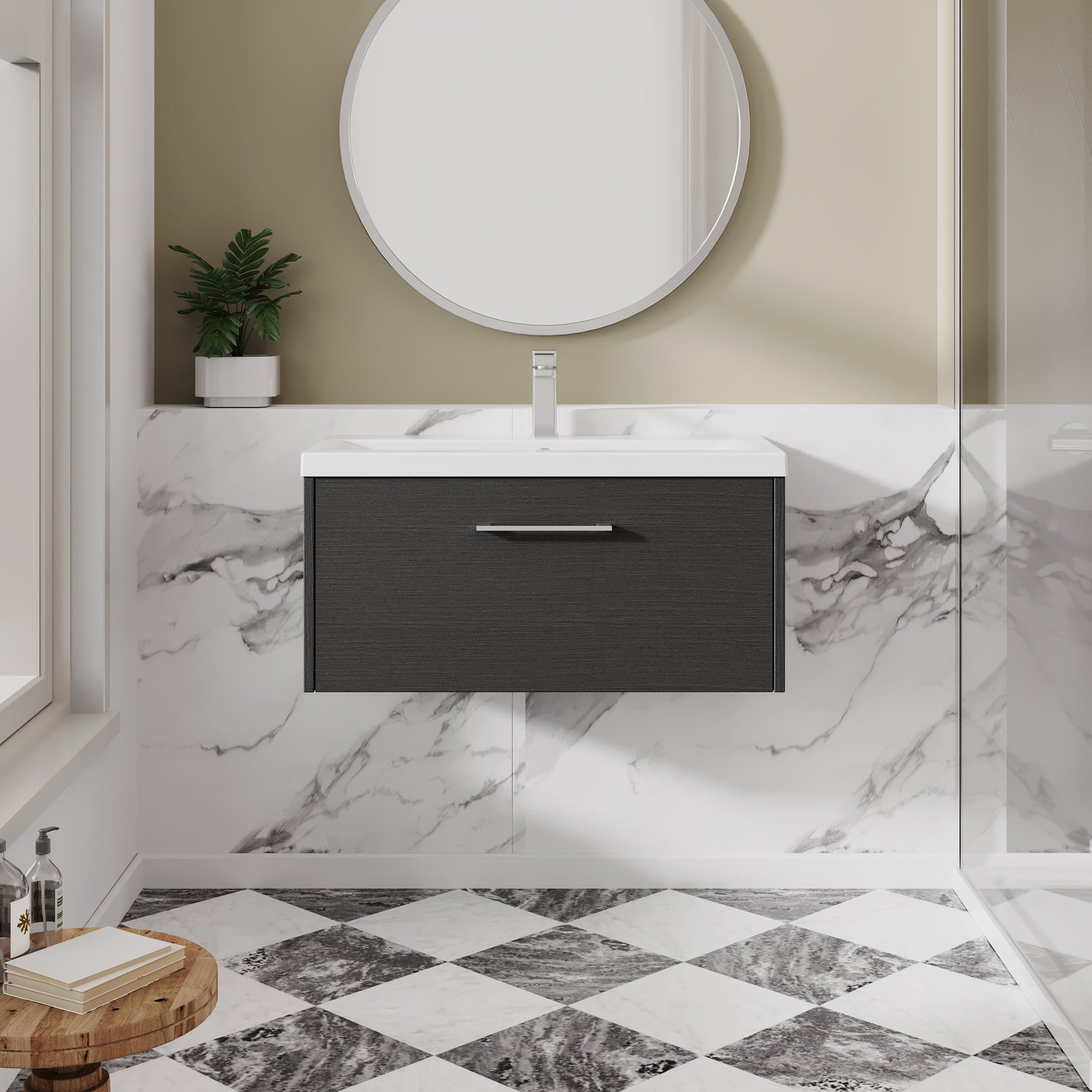 Hudson Reed Juno 800mm Graphite Grey Wall Hung Single Drawer Vanity Unit with 1 Tap Hole Basin