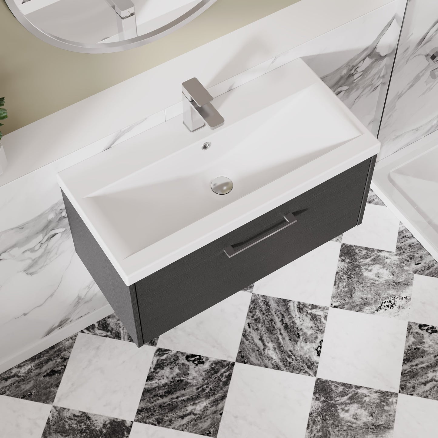 Hudson Reed Juno 800mm Graphite Grey Wall Hung Single Drawer Vanity Unit with 1 Tap Hole Basin