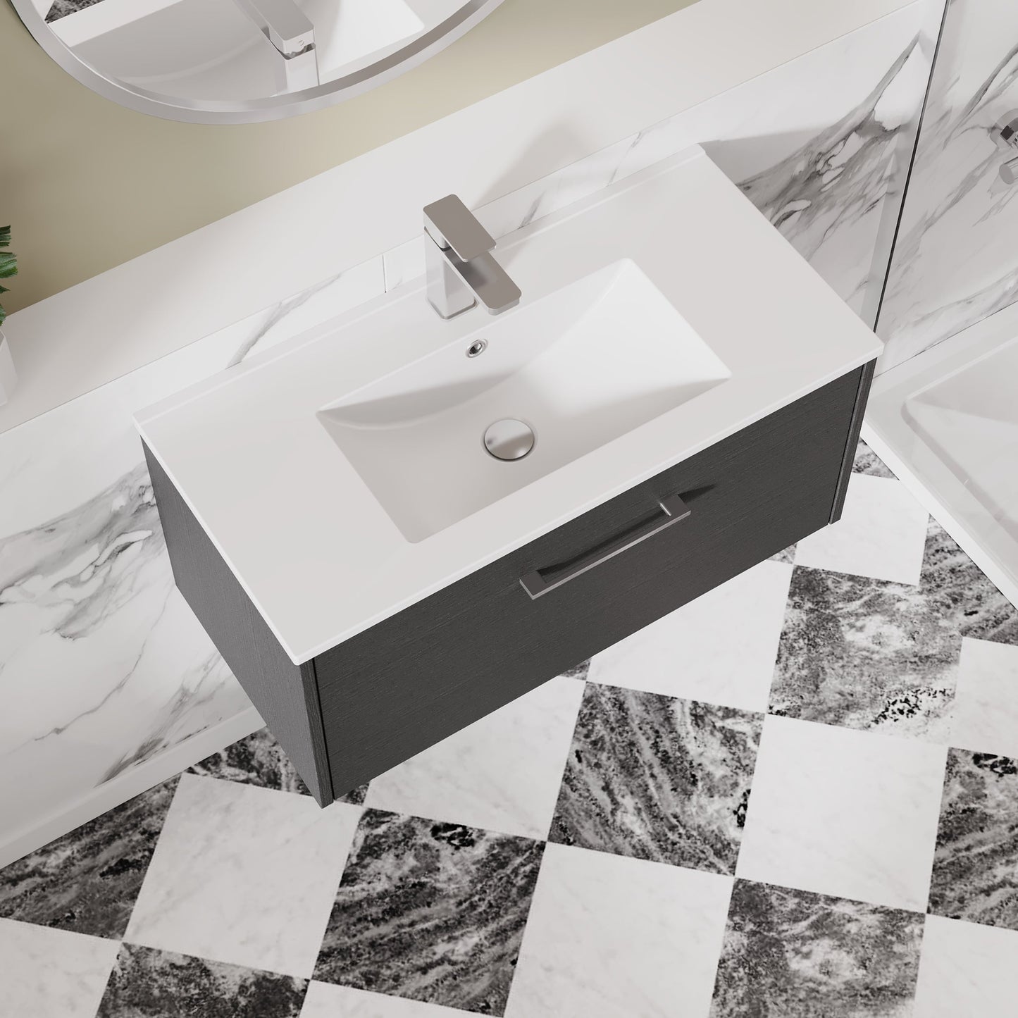 Hudson Reed Juno 800mm Wall Hung Graphite Grey Vanity Unit & 1 Tap Hole Basin