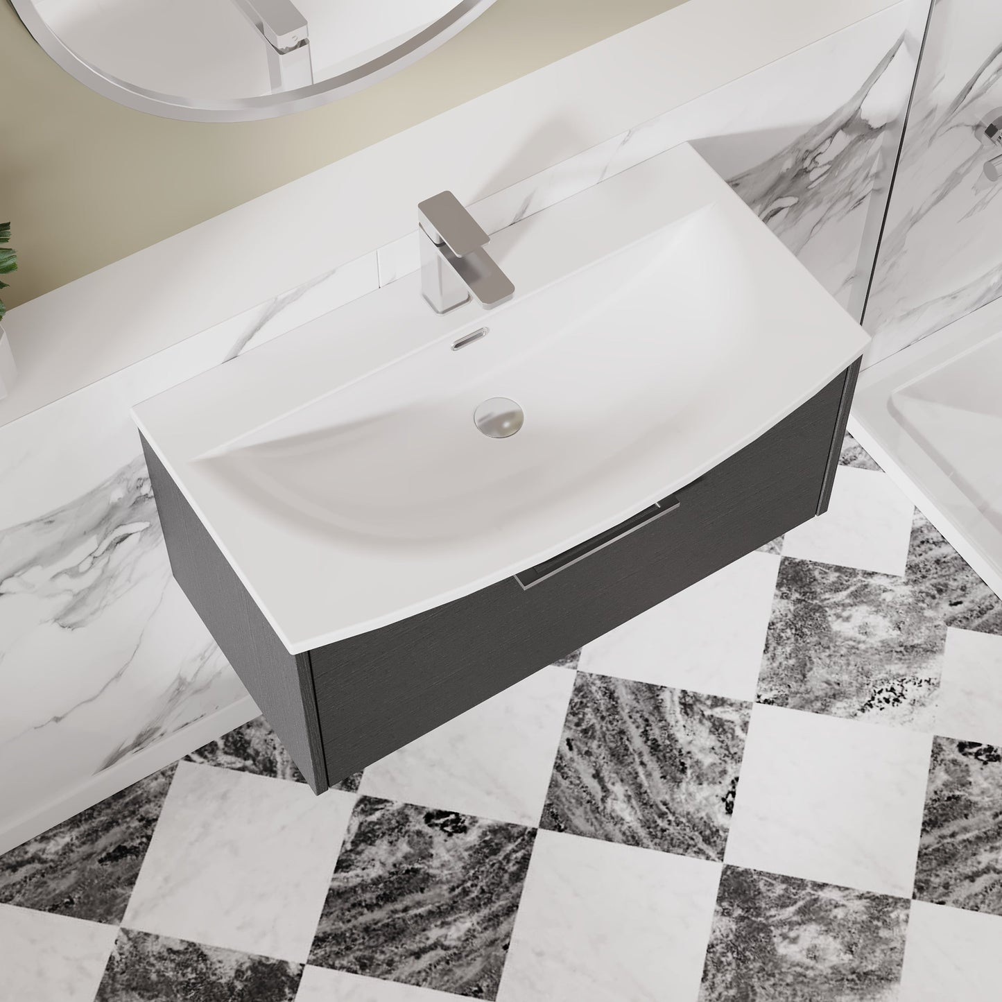 Hudson Reed Juno 800mm Graphite Grey Wall Hung Single Drawer Vanity Unit With Basin